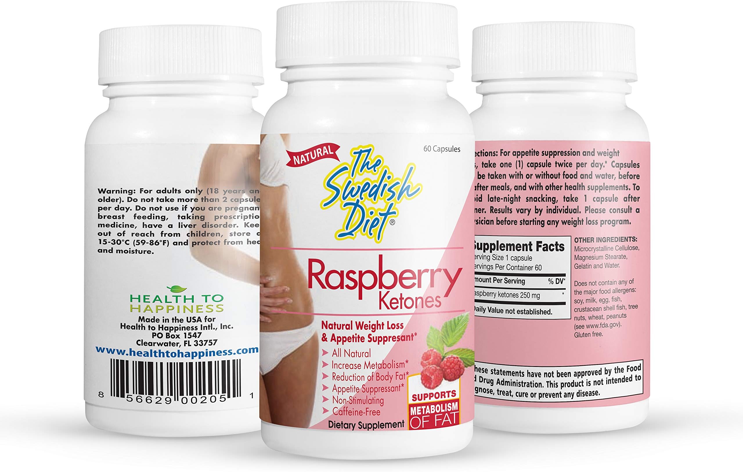 The Swedish Diet Raspberry Ketones, Powerful Weight Loss, Supports Metabolism of Fat and Appetite Suppressant with Great Antioxidants, Boosts Energy & Metabolism 60 Caps, 250 mg Pure Ketones