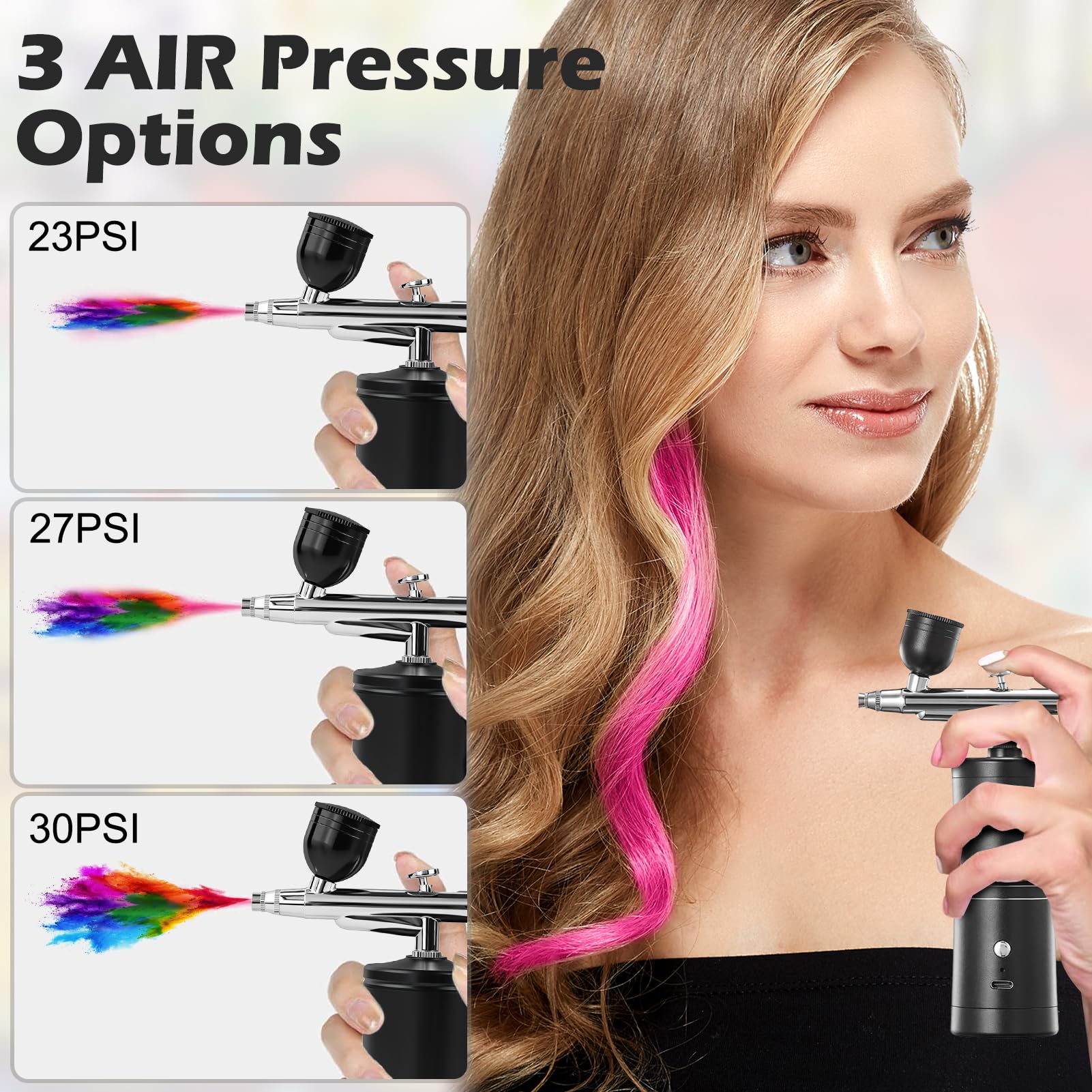 Set aerografo portatile con compressore, pistola aerografo, 950 mAh, spazzola ad aria ricaricabile, per nail art, decorazione torte, trucco, modellazione e pittura del modello