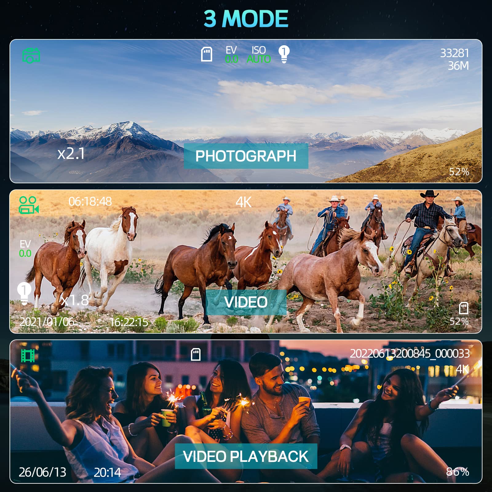 Jumelle Vision Nocturne,4K HD Portée de Lunette de 300m, 4000mAh Rechargeable, Zoom Numérique 5X, pour la Chasse, Le Camping,avec Carte 32G