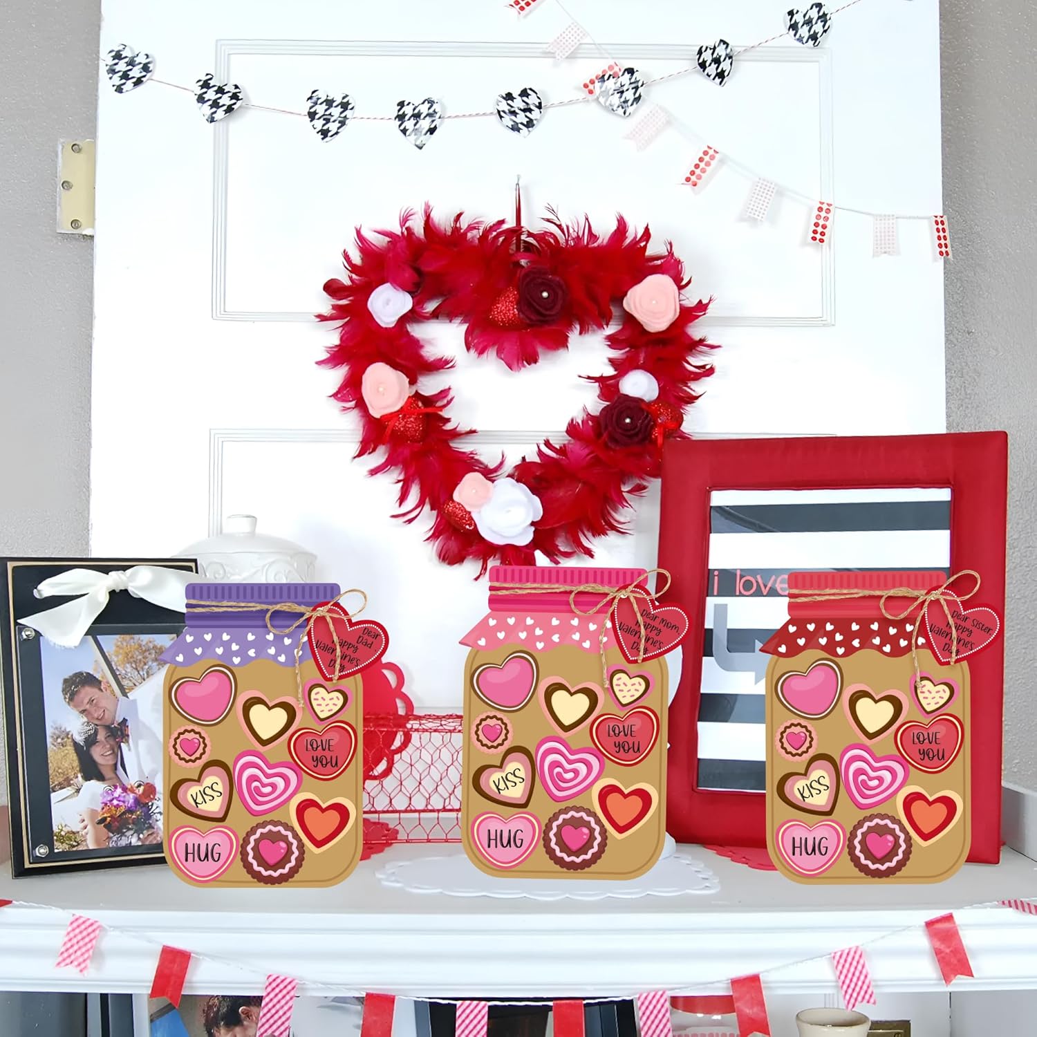 WATINC Valentine’s Day Love Candy Jar Craft Kit, Make Your Own DIY Love Heart Candy Jar Decor Craft, Appreciation Girfts Supplies Home School Classroom Fun Activity for Mom Kids (60PCS)