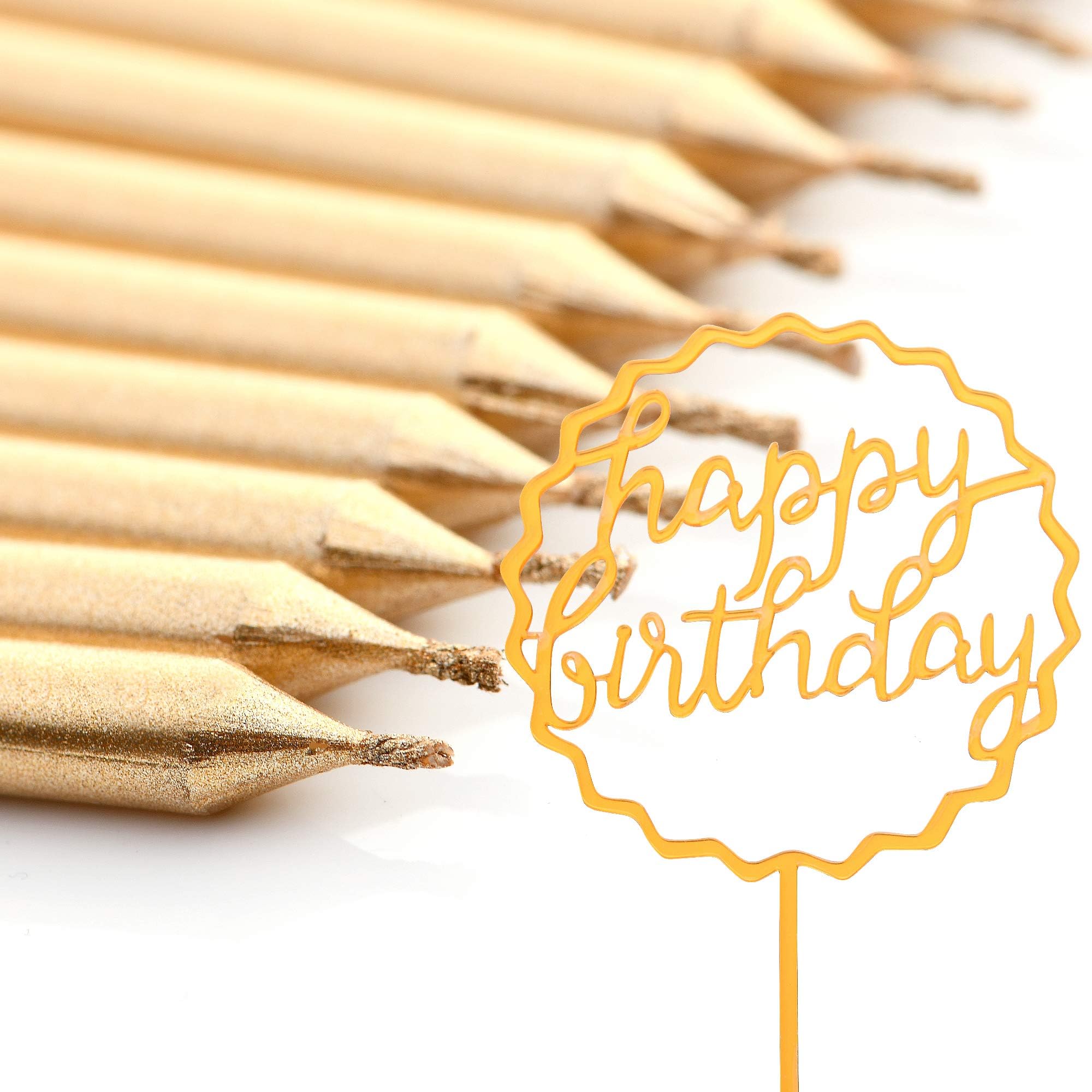 Gold Birthday Candles Long Candle Happy Birthday Cake Topper 12 Candles 1 Topper for Cakes