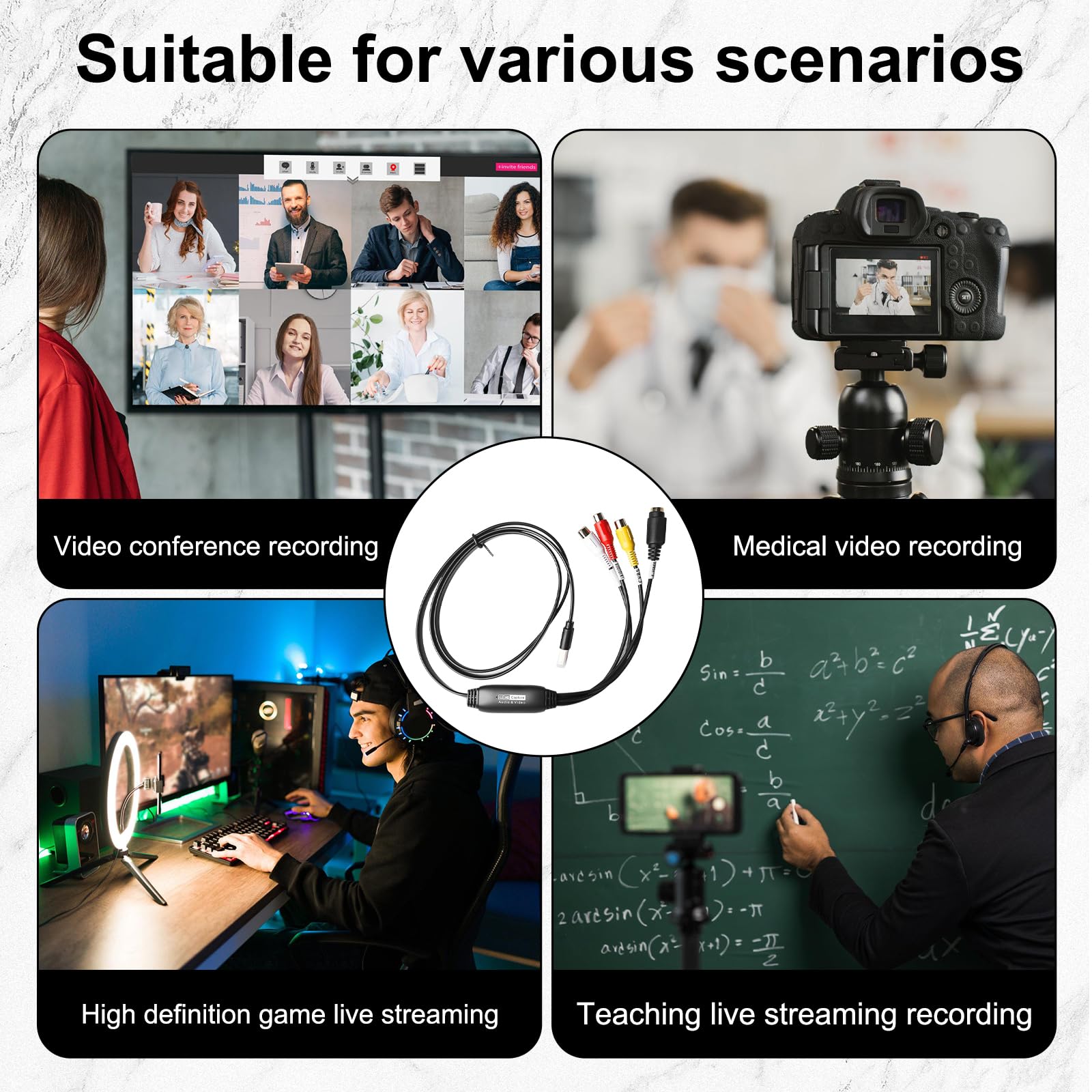 Tarjeta de grabación de vídeo USB 2.0, tarjeta de captura de vídeo de audio, tarjeta de captura de vídeo, convertidor de vídeo RCA a USB, grabador de vídeo para PC, TV, reproductor de cinta