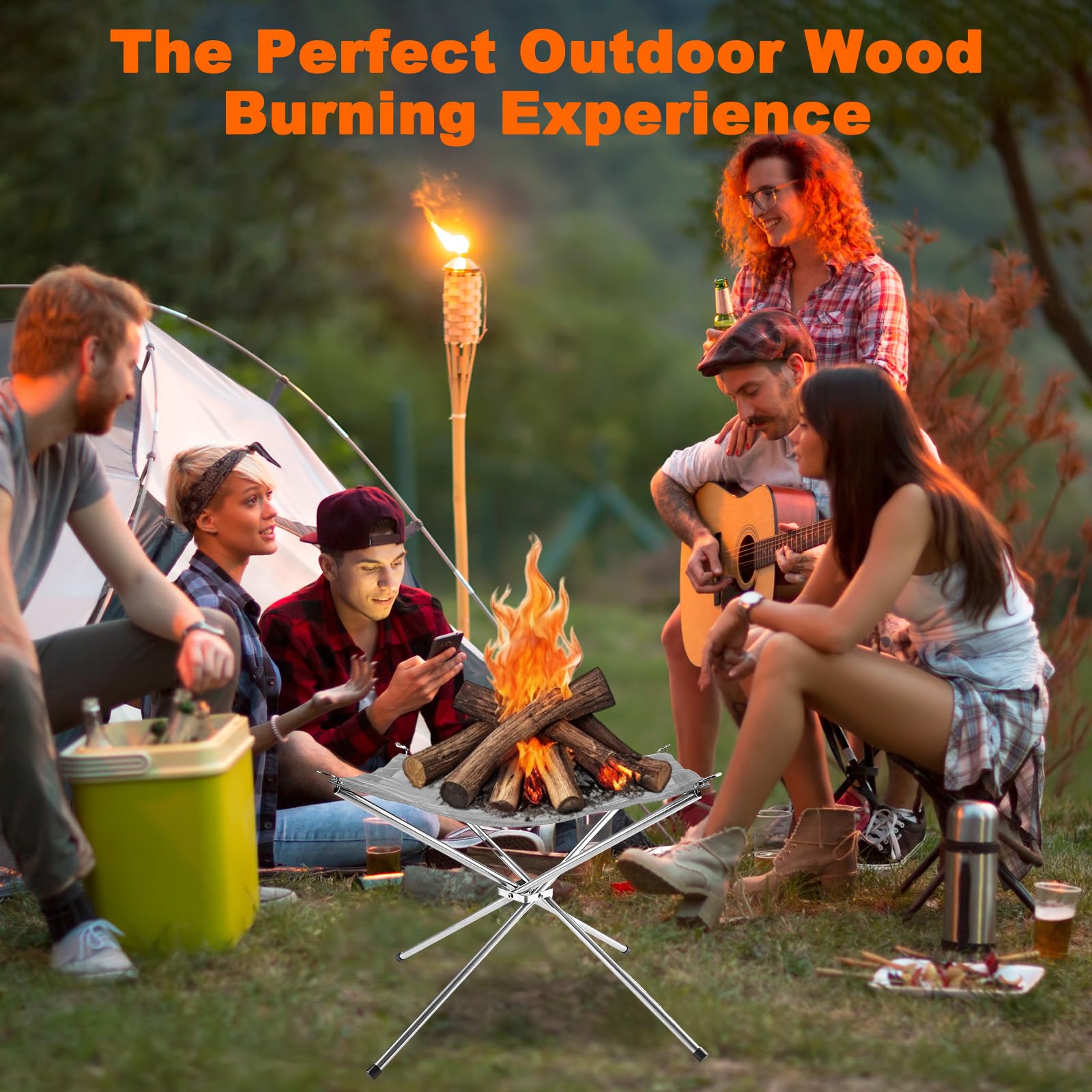 Braciere Campeggio Portatile 42cm con Borsa Trasporto, Pozzo Fuoco Rete Acciaio Inossidabile 304 Pieghevole, Camino Aperto Esterno Piccolo, Accessori Picnic per Cortile, Giardino, Patio, Falò