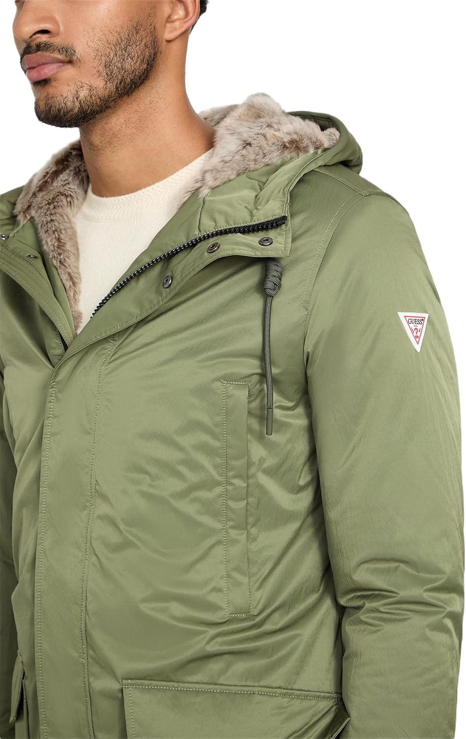 GUESS mens Juan Internal Long Fur Parka - Image 3