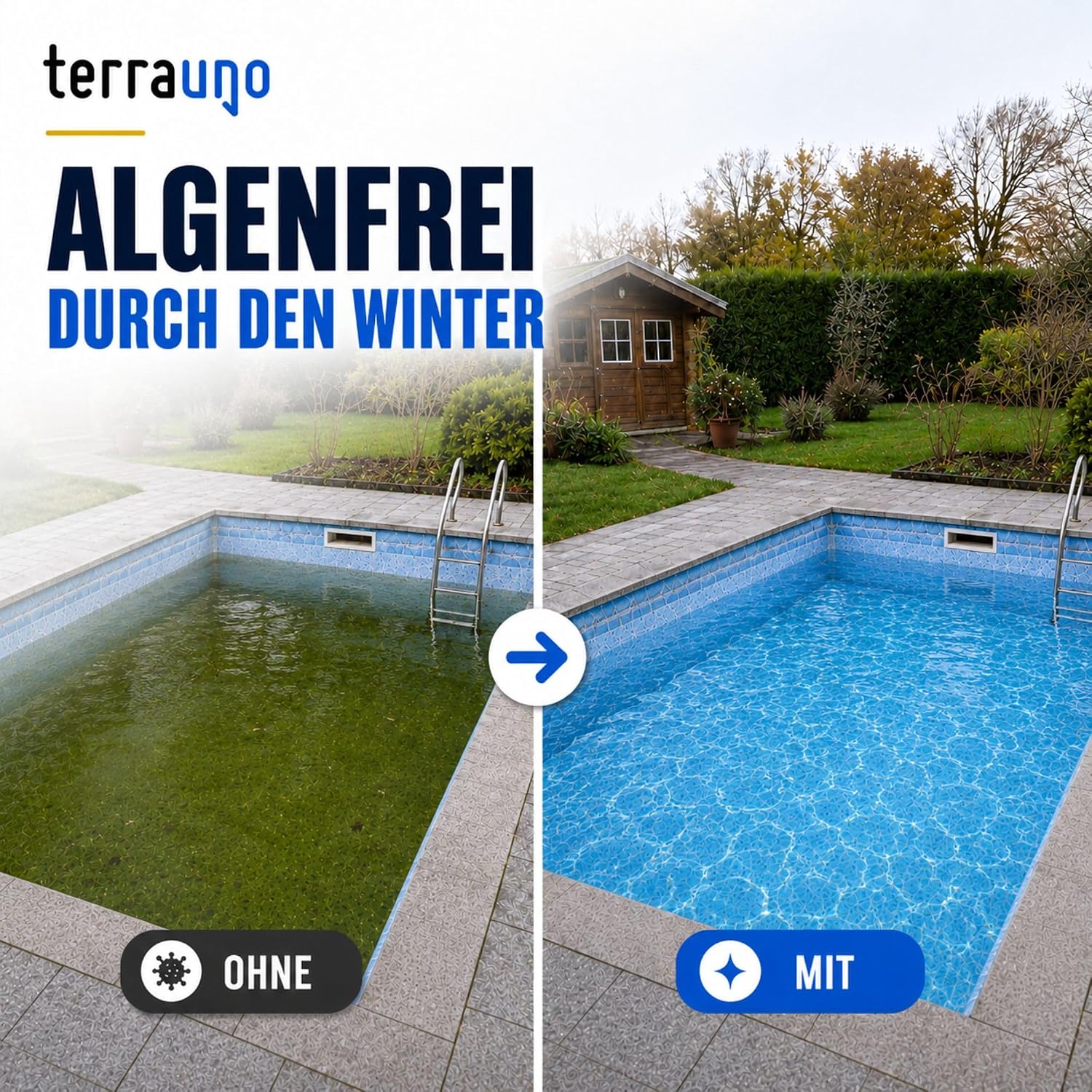 TerraUno Pool Wintermittel flüssig, Überwinterungsmittel 3 in 1, 5 L - Mise en situation et utilisation