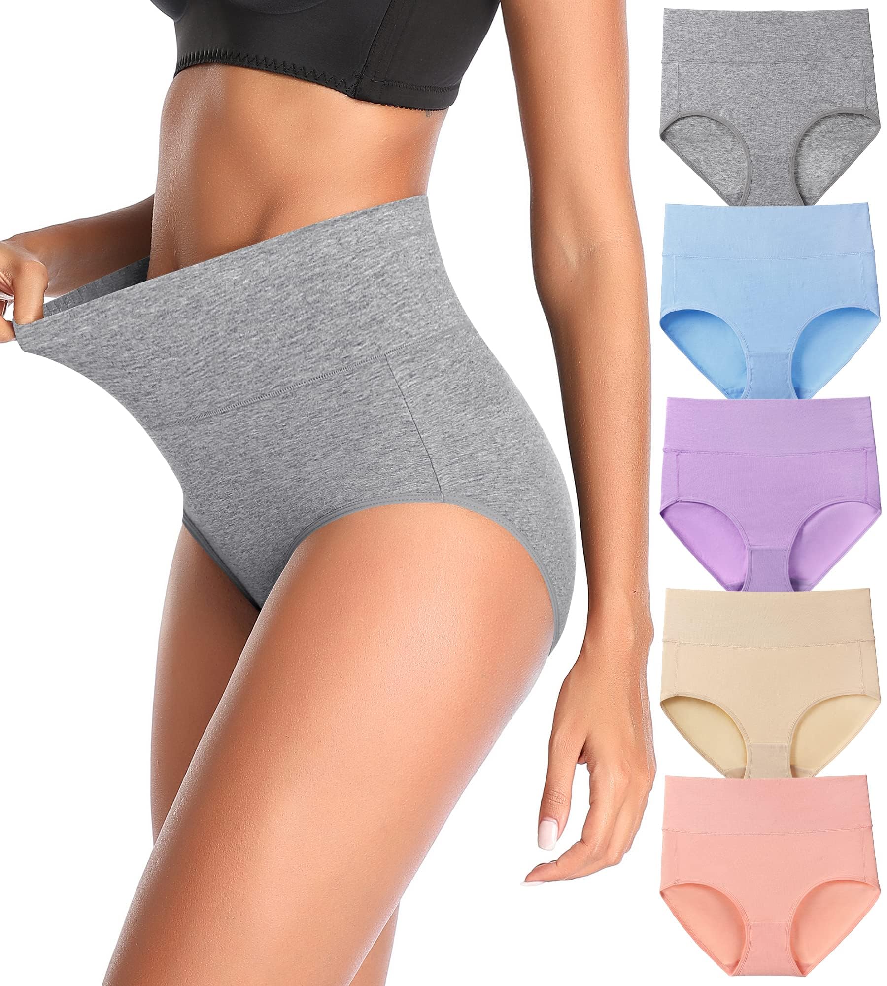 QOVOQ Women's High Waist Cotton Underwear Stretch Briefs Soft Comfy Ladies Panties MultiPack