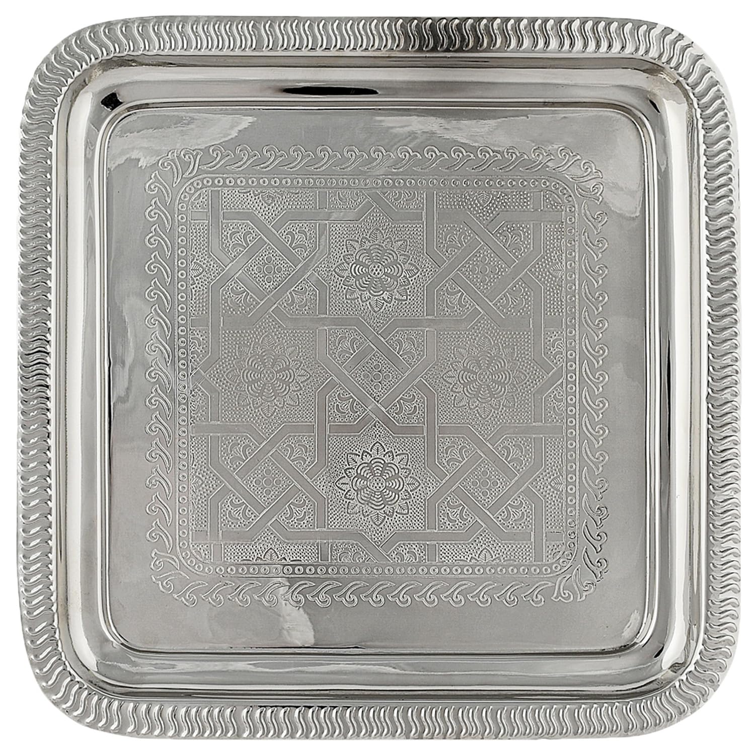 Orientalisches Serviertablett Nacera eckig aus Metall in Silber 27 cm