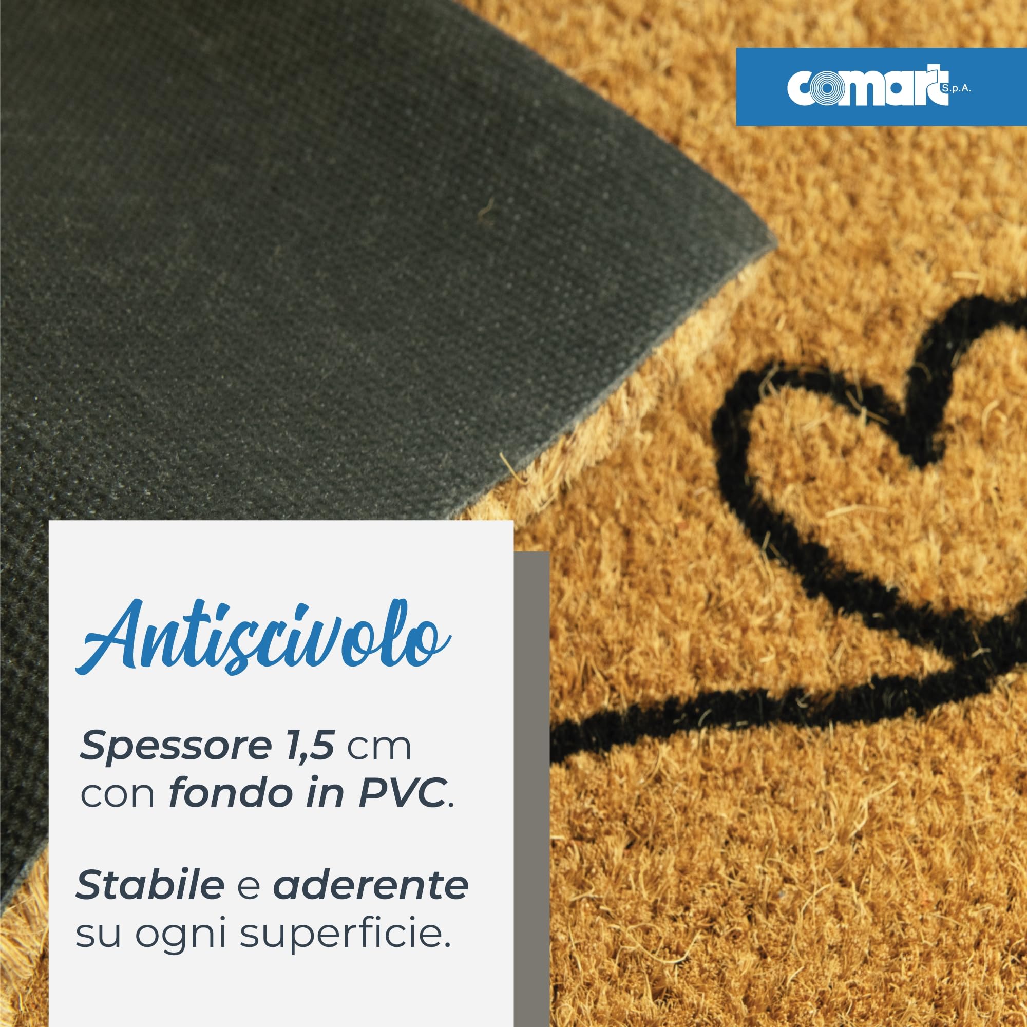 Comart - Zerbino Stay in Cocco - 40x70 cm - Tappeto Aciugapassi - per Ingresso Esterno e Interno - Antiscivolo - Antipioggia - Zerbino Fuori Porta - Facile da Pulire - Regalo per la Casa - Be Happy - 4