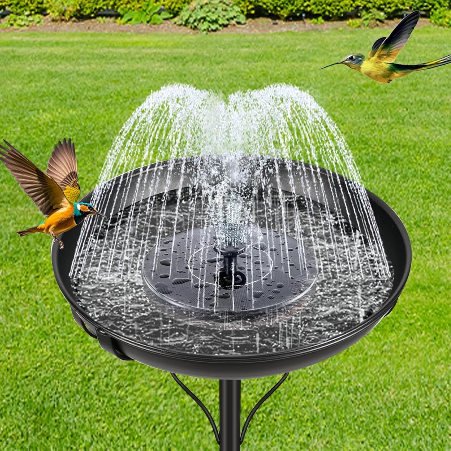 Abbeveratoio per Uccelli in Metallo con Supporto,Nero | Base migliorata a 5 bracci, vaschetta rimovibile da 12 pollici, facile da pulire,esterni giardino,terrazza,cortile e prato