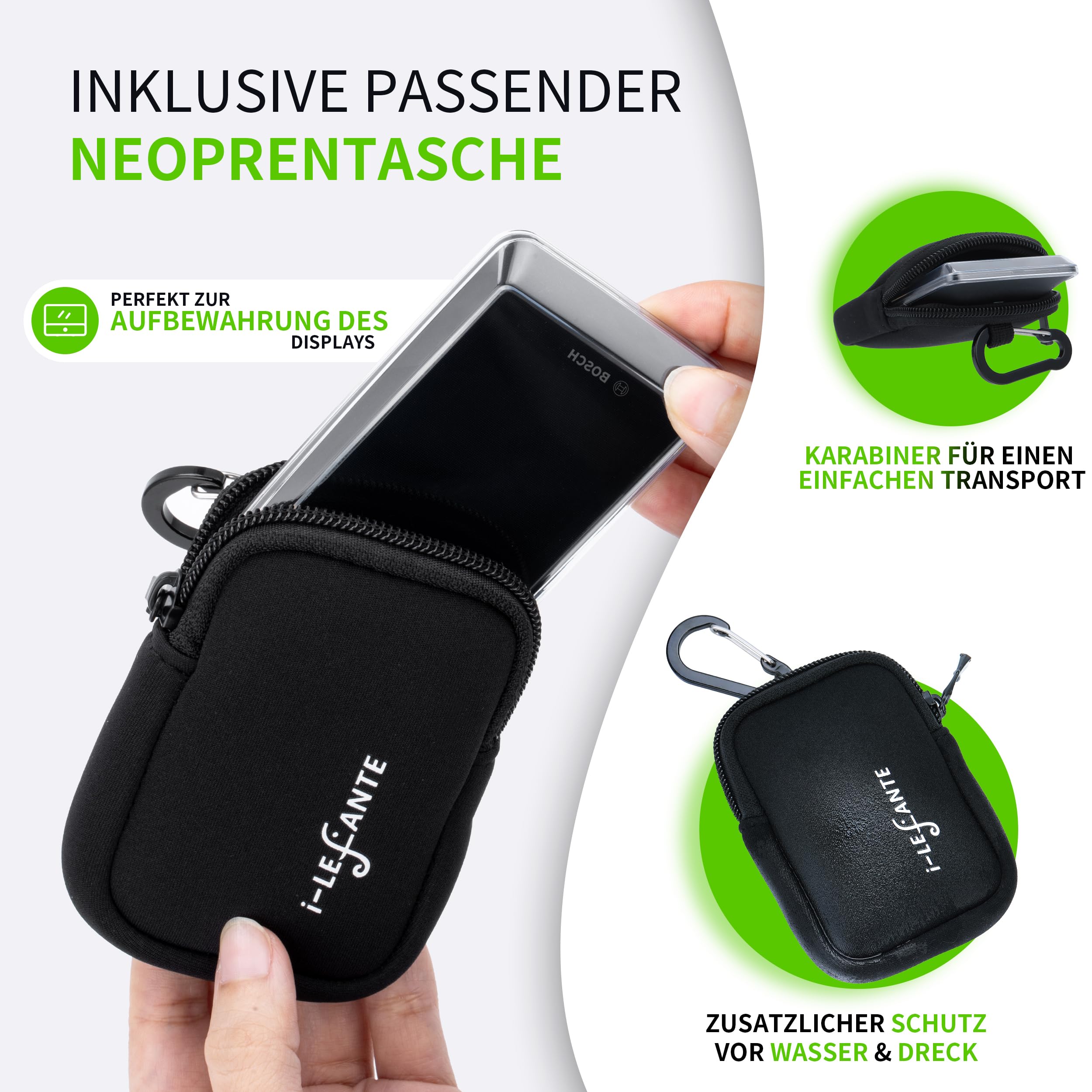 Do Bosch Kiox 500 (BHU3700) pokrowiec ochronny na wyświetlacz z kieszenią neoprenową | ochrona wyświetlacza roweru elektrycznego | przezroczysty i wodoszczelny | ochrona przed uderzeniami i