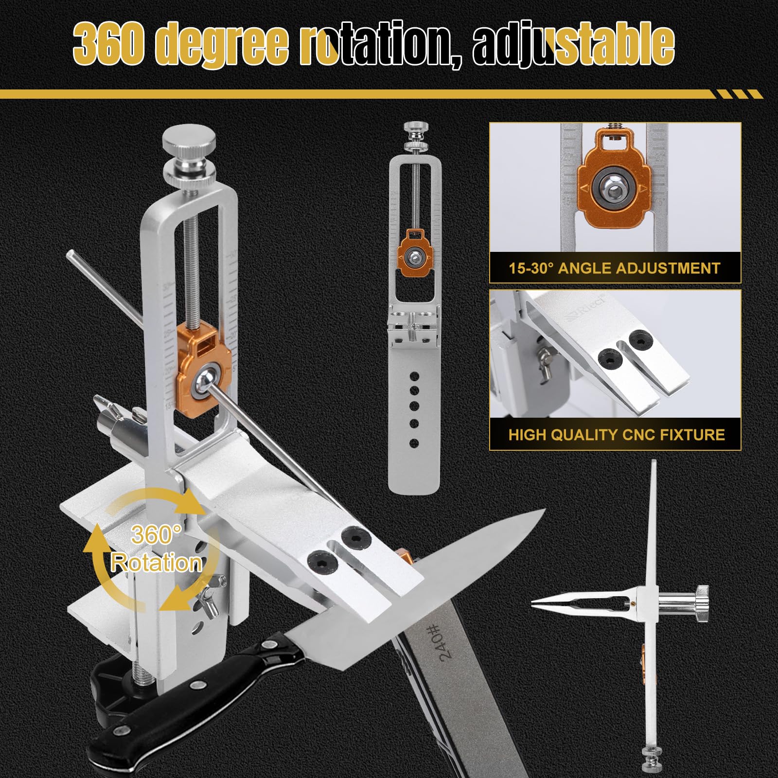 Sistema de afilado de cuchillos, rotación de 360° con ángulo de ajuste, control deslizante de precisión, juego de afiladores de cuchillos de chef con 11 piedras de afilar