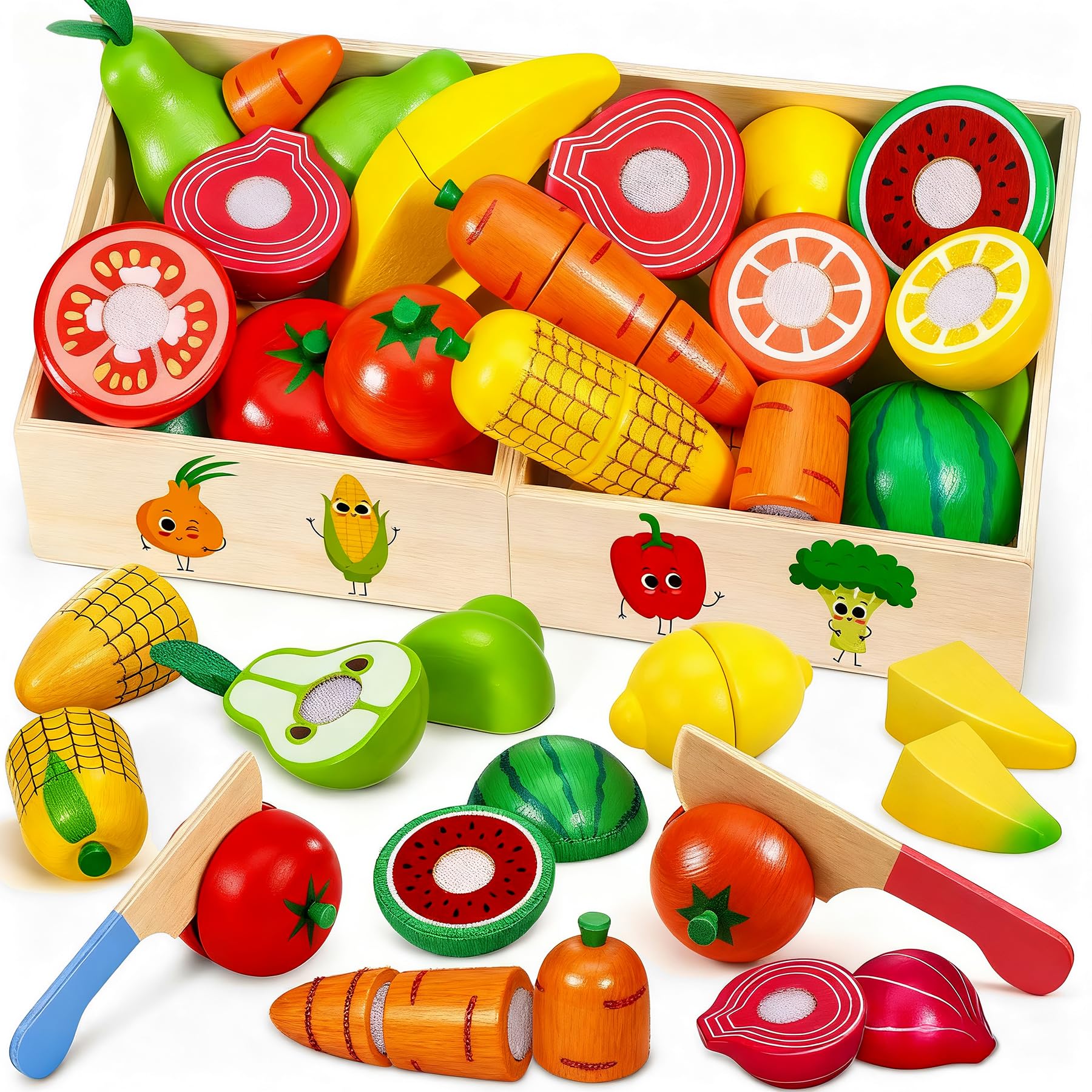 LEAZZLE Set Cucina Giocattolo 141 Pezzi Per Bambini, Cibo Finto In ABS, Frutta E Verdura Da Tagliare, Gioco Educativo Montessori, Regalo 3+ Anni