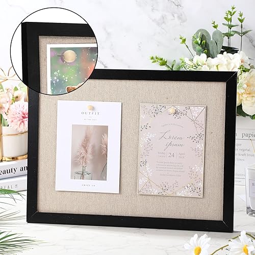 Miniatura 4 de Teling Juego de 6 tableros de anuncios de madera con lino de 30 x 41 cm, tablero de corcho para paredes con 60 chinchetas decorativas, marco de