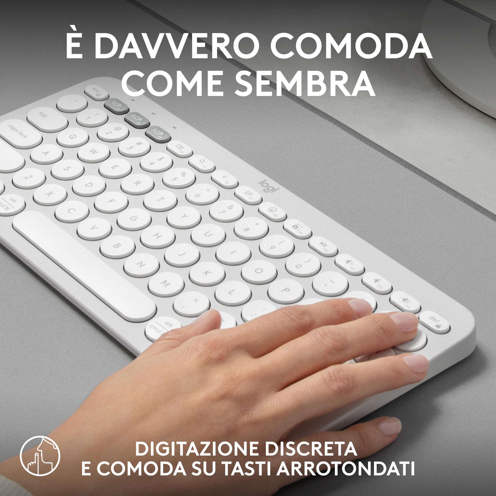Logitech Pebble Keys 2 K380s tastiera wireless Bluetooth multidispositivo QWERTY italiano Bianco