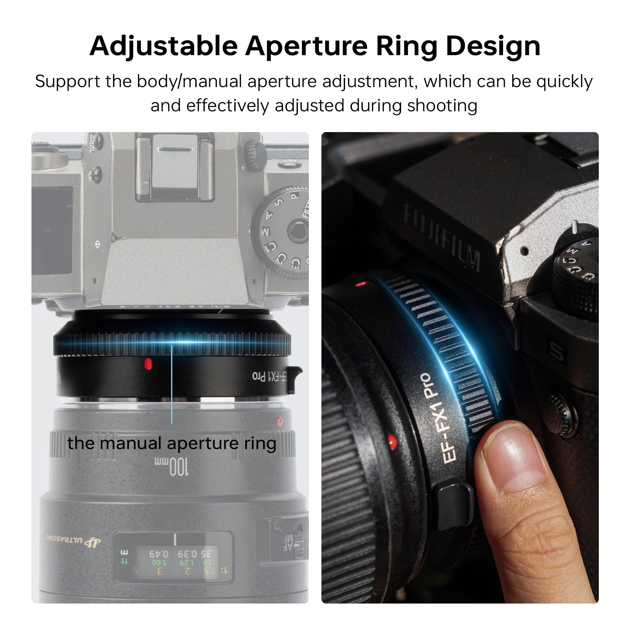 VILTROX EF-FX1 PRO adapter do montażu obiektywu z automatyczną regulacją ostrości kompatybilny z obiektywem Canon EF/EF-S do aparatu bezlusterkowego Fuji X-Mount X-H1 X-PRO2 X-T2 X-T3 X-T1 X-T20 X-T10