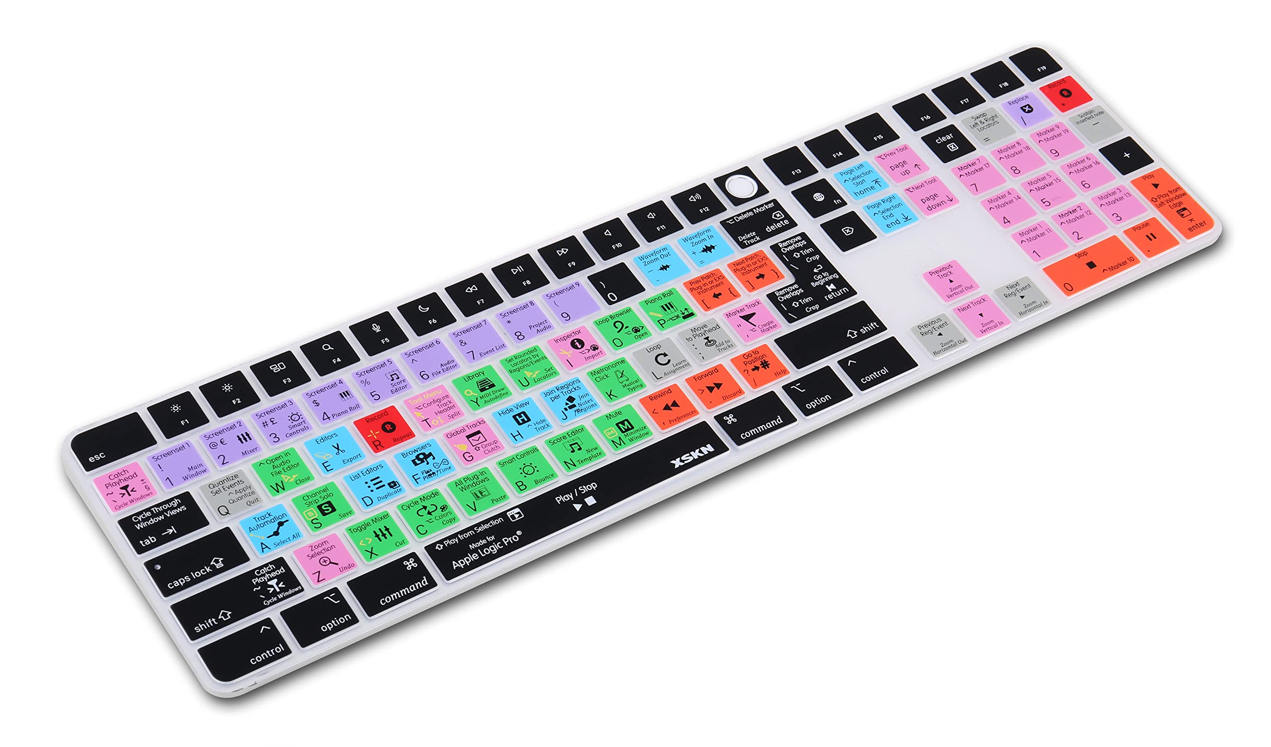 XSKN Logic Pro Shortcuts EU/UK US Version Silicone Keyboard Cover Skin for Apple 2021 iMac Magic Keyboard with Touch ID and Numeric Keypad A2520 NOT for A3119