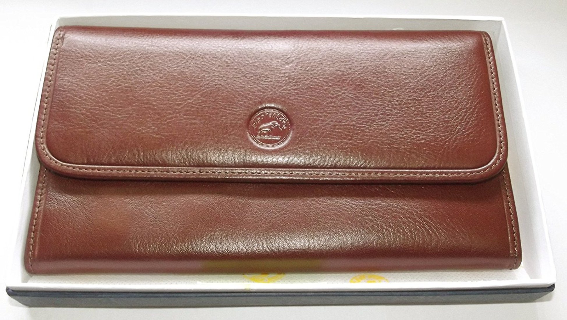 Porte Feuille chéquier Carte Monnaie Homme/Femme Cuir Vachette Marron 20 x 11 cm