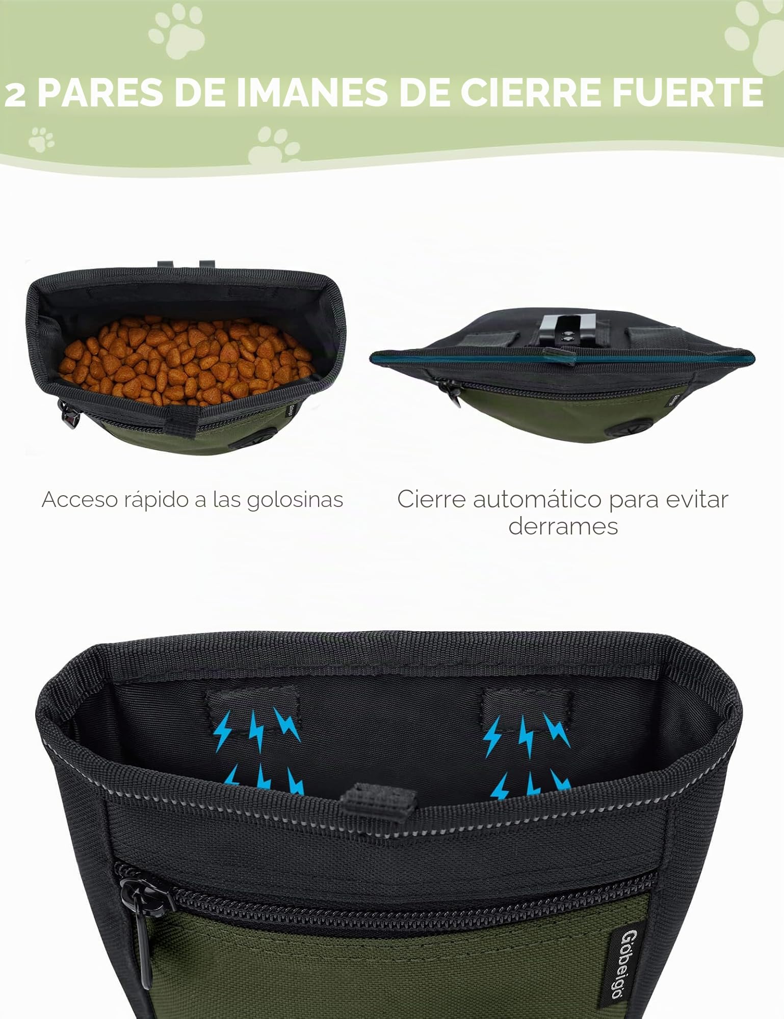 Bolsa de premios para perros y clicker de entrenamiento Gobeigo, dos cierres magnéticos mejorados para evitar derrames, bolsa de premios de 2 tazas con dispensador de bolsas para excrementos, bolsa de