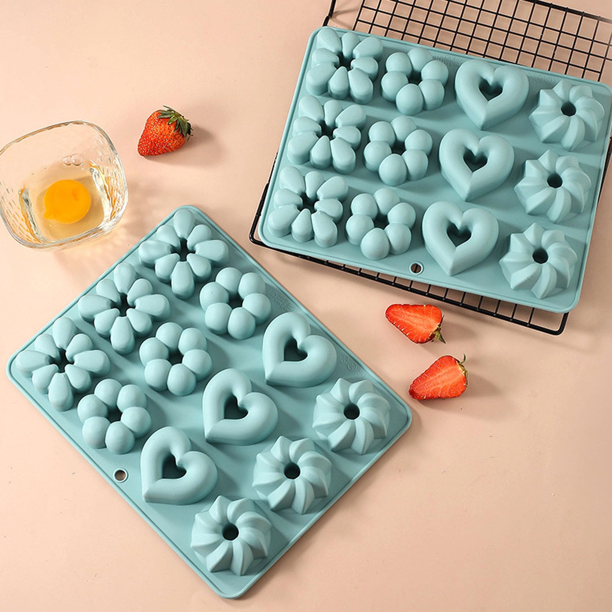 Molde para donas, molde de silicona para hornear donas de 12 cavidades, molde de silicona antiadherente para tortas de grado alimenticio para gelatina, cupcake, donas de donas, pan de maíz, 5