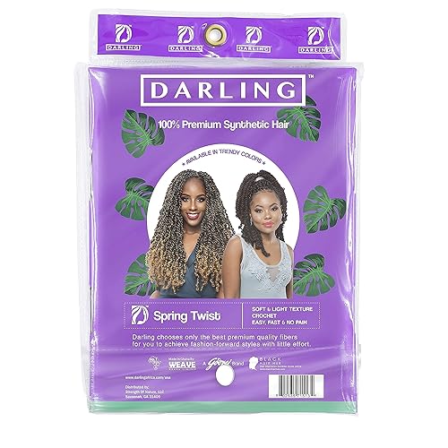 Miniatura 7 de Darling Extensiones de cabello de ganchillo Spring Twist 2X (1 paquete, 2 por paquete), Bomb Twist, textura natural y suave, rizado negro afro 2X
