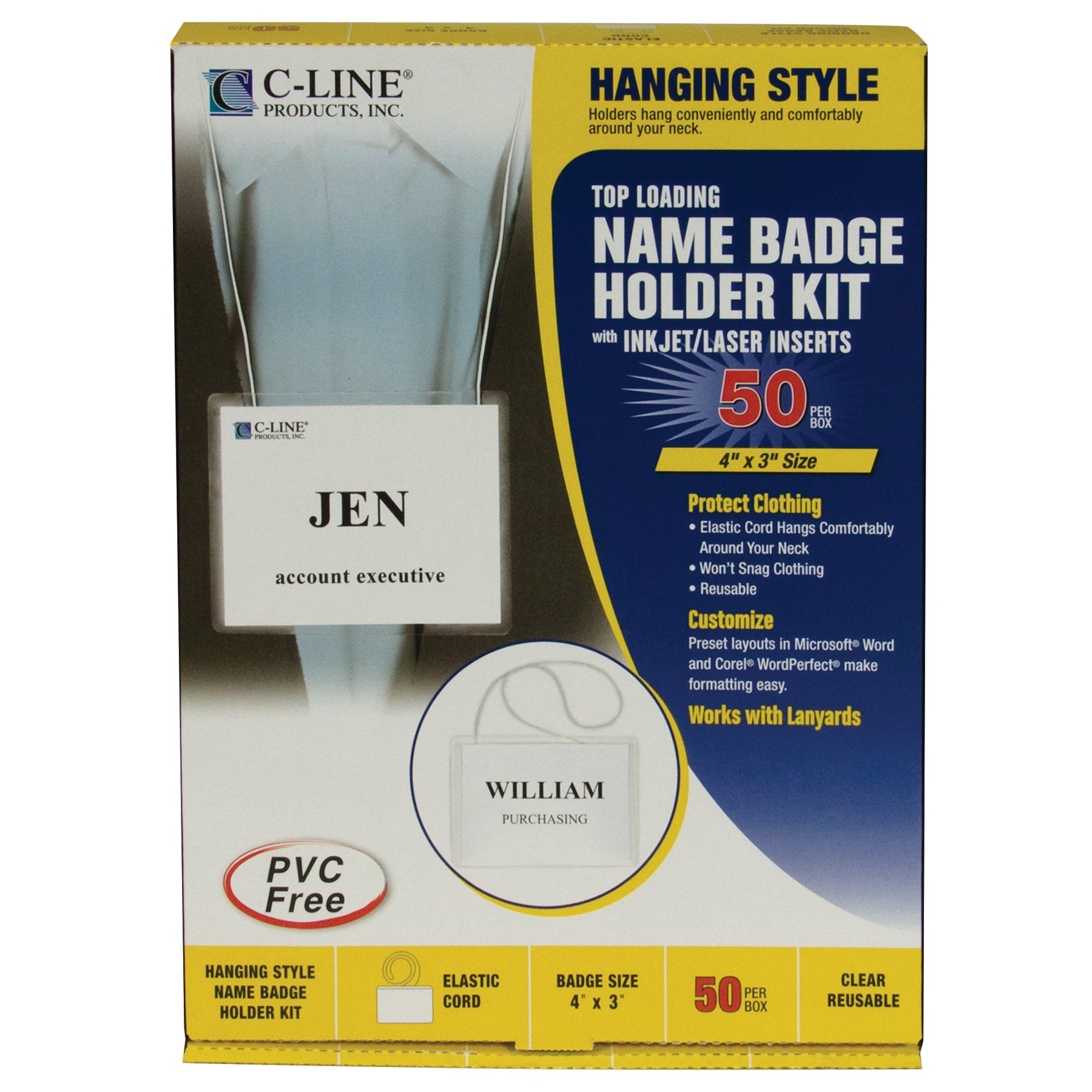 C-Line Hanging Style Name Badge Holders with Elastic Cord