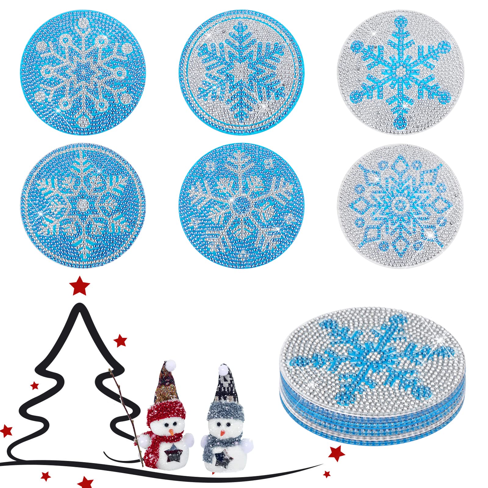 DIY Diamond Painting Untersetzer Set – 6 Stück Mit Halter, Weihnachts-Schneeflocken-Design Zum Basteln