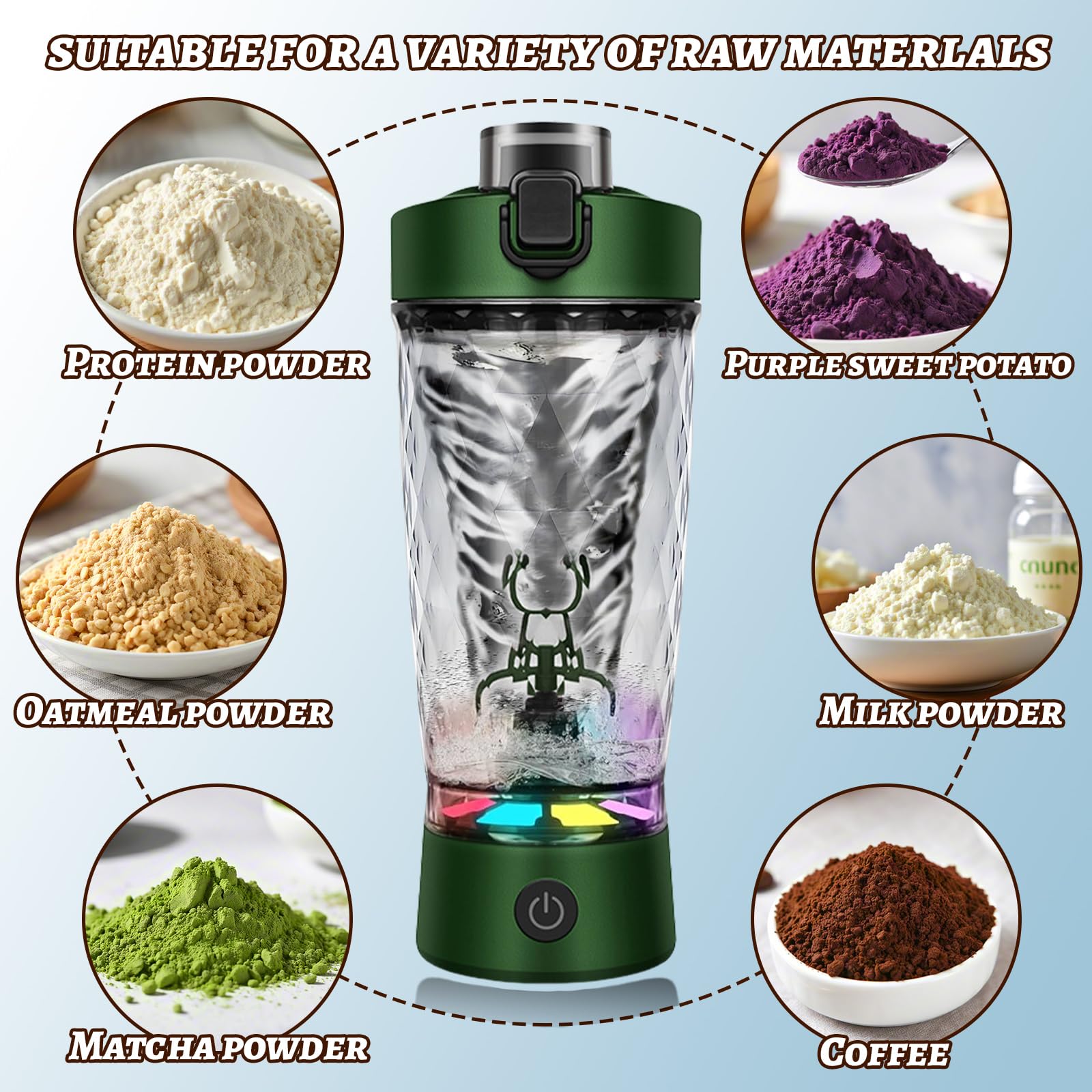 flintronic Mezclador de Proteinas Eléctrica, 650ML Verde Vaso Shaker Portable Vortex con Recargable USB-C - Hecho con Tritan, Sin BPA, Tecnología de Mezcla Rápida, para Batidos de Proteínas