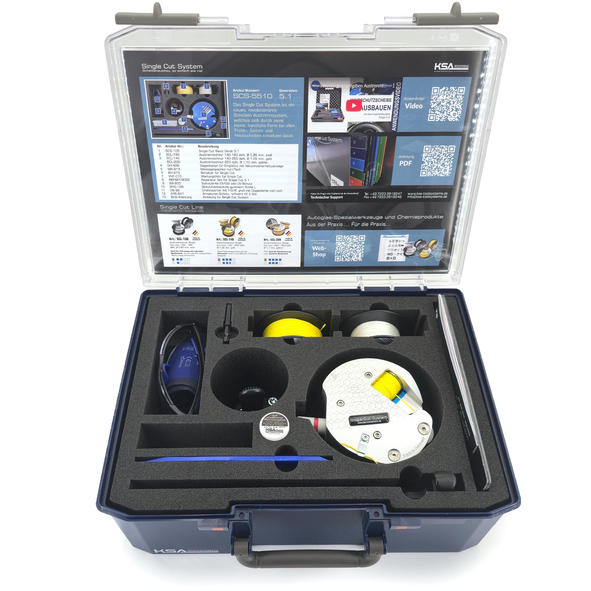 SCS-5510S Single Cut System 5.0 Special Edition 2026 - Autoglas-Scheibenaustrennsystem im Koffer für geklebte Windschutz-, Heck- und Seitenscheiben, Ausglaswerkzeug-Komplettset