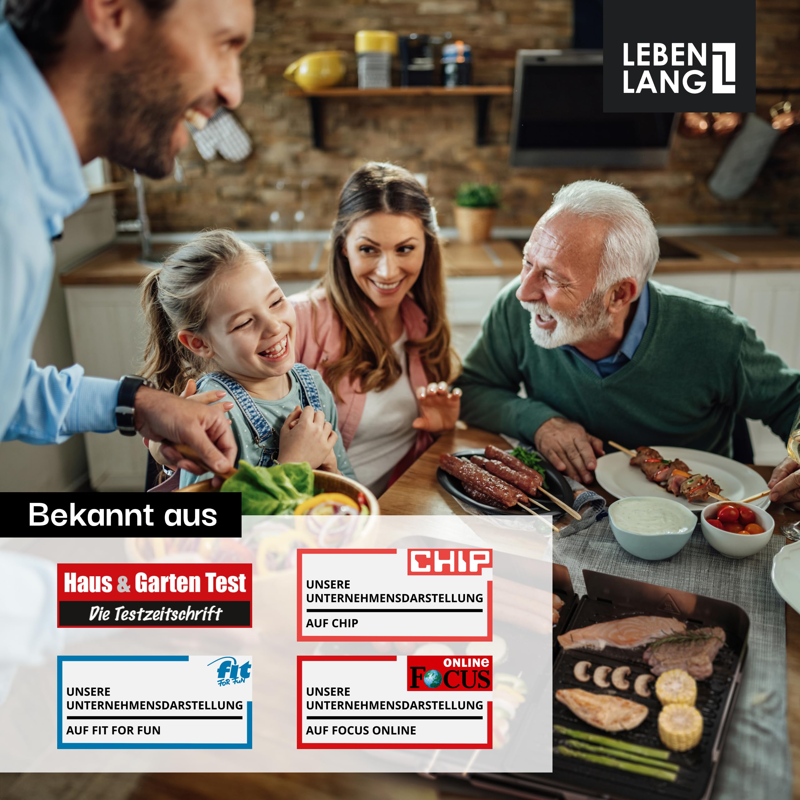 LEBENLANG Tischgrill Elektrisch 2000W 45x30cm Plancha Elektrogrill für Balkon Innen & Außen