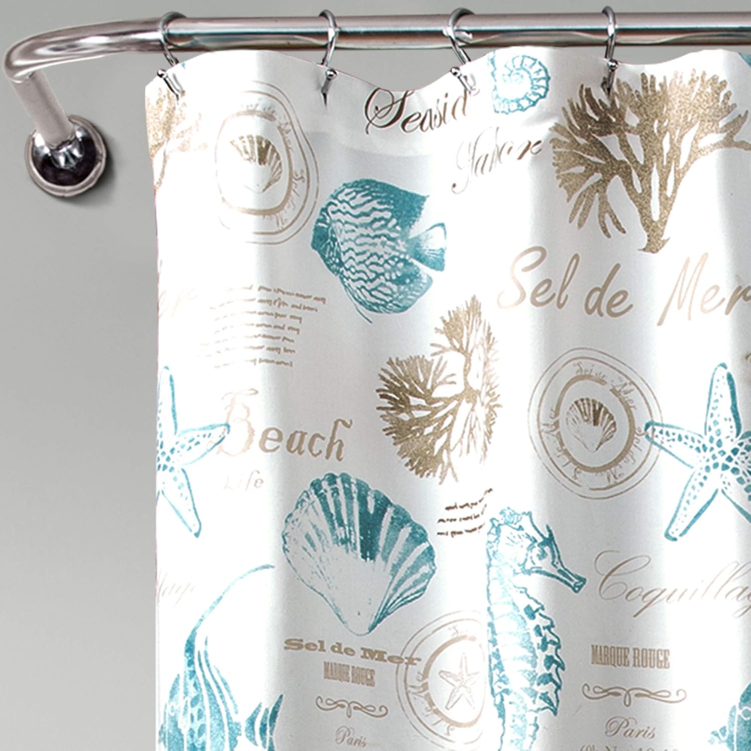 Lush Decor Harbor Life Shower Curtain, 72" W x 72" L, Blue & Taupe - Fabric Shower Curtians - Coastal Decor - Ocean Bathroom Curtain - Beach House