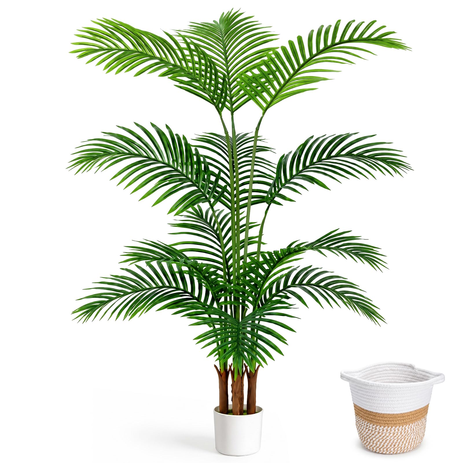 NZQXJXZ Palmera Artificial 160 cm con Cesta de Algodón | Más de 10 Hojas Realistas, sin Mantenimiento, Ramas Ajustables, Ideal para Salón y Oficina