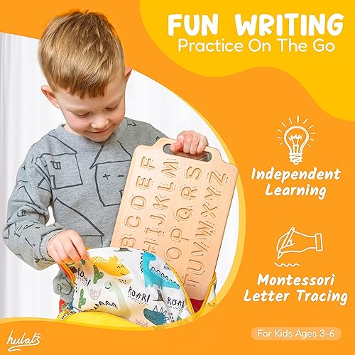 Miniatura 2 de Hulats Aprende a escribir - Tabla portátil de madera de doble cara para trazar letras para niños de 3 a 5 años - Juguetes Montessori para niños de 3