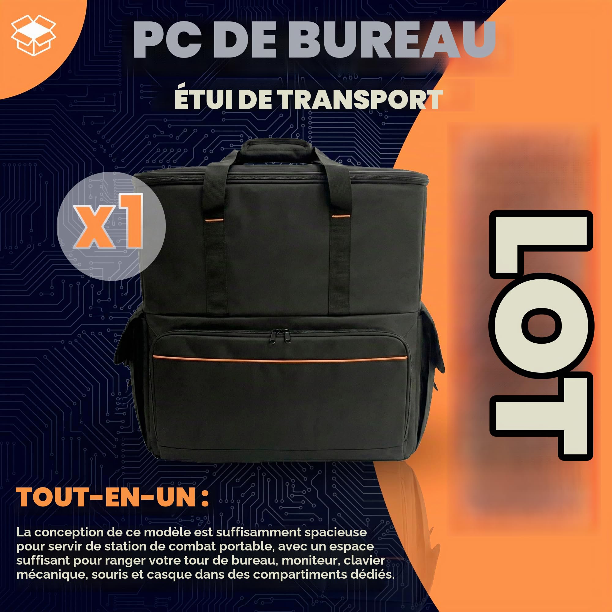 DOJA Barcelona Sac Transport Tour Ordinateur Ergonomique à Bretelles Réglables - Mallette de Transport pour Sac Ordinateur Acolchée et Robuste, Housse Tour PC Spacieuse avec Bonne Protection