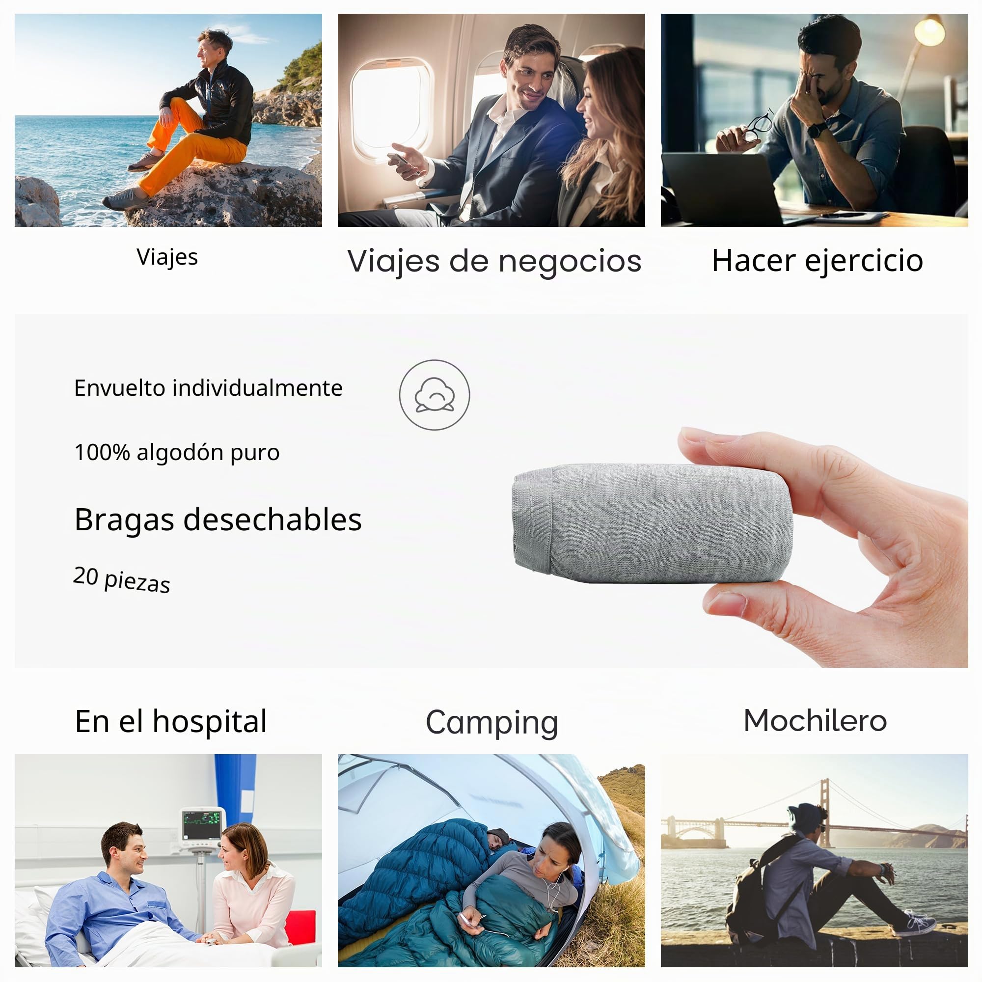 20 Piezas Ropa Interior Desechable de Algodón para Hombre Braguitas Portátiles para Viajes Fitness Hotel SPA Estancias en Hospital