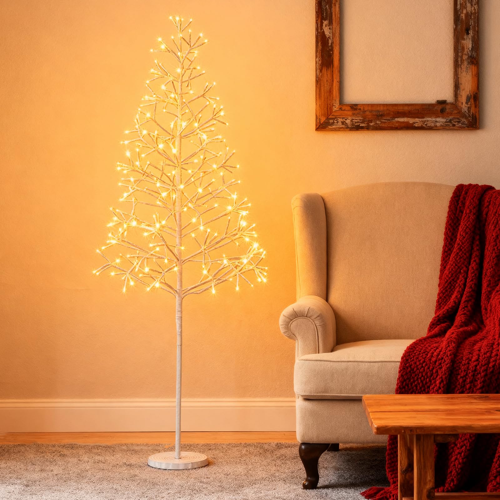 COSTWAY LED Lichterbaum, 150 cm Leuchtbaum mit 280 warmweißen Leuchten, LED Baum Innen, Lichterzweige mit Zemenständer, Weihnachtsdeko für Zuhause (Weiße Basis)