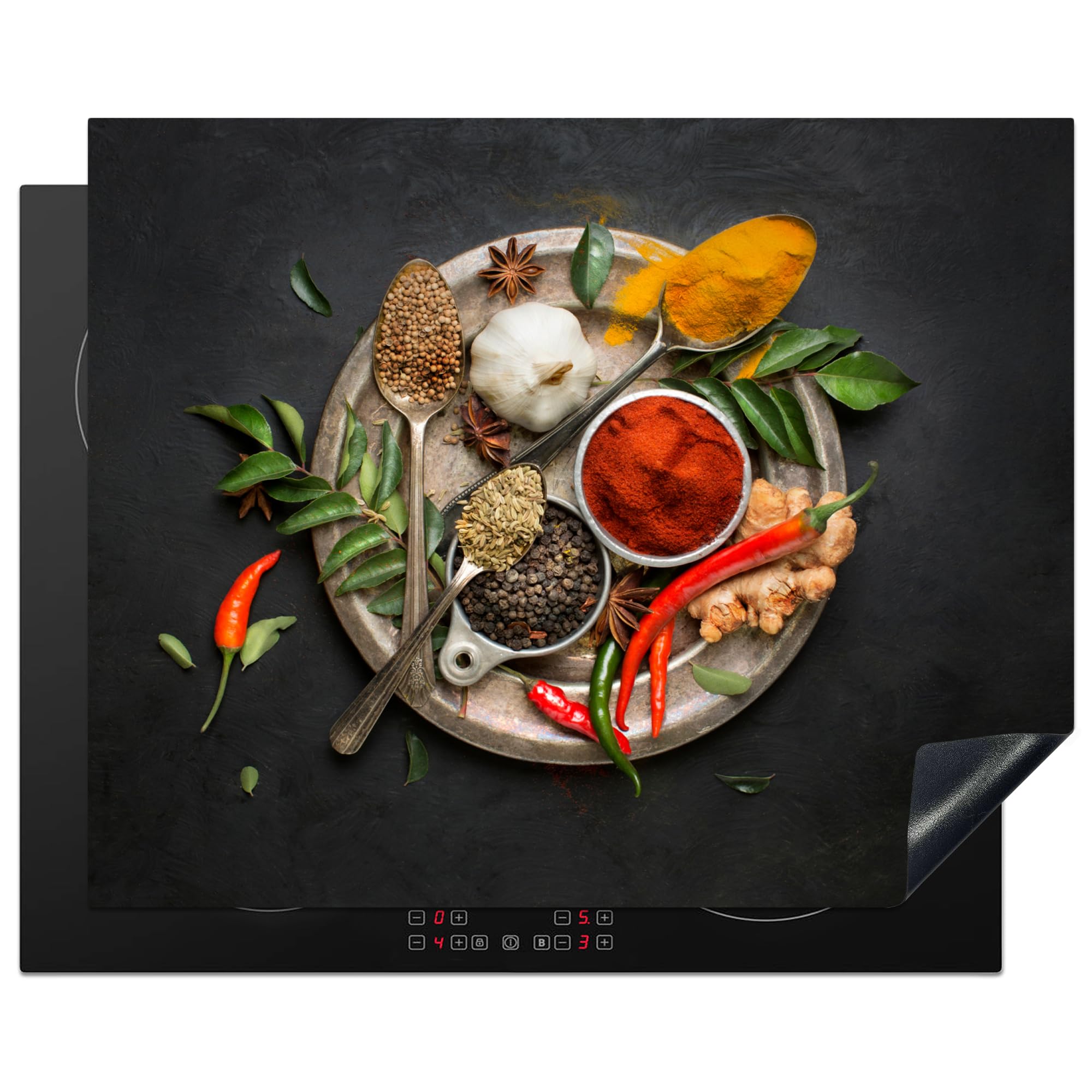 KitchenYeah© Induction Hob Cover Protector Mat 20.5"x25.6" / 65x52 cm Kitchen Universal Ceramic Covers for Electric Cookers Vinyl Spices - Pepper - Spoons - Vegetable — image 1