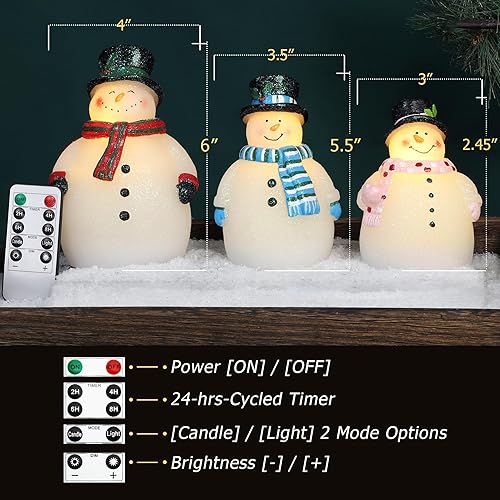 Miniatura 4 de GORGE MOMENT Juego de 3 velas de Navidad que funcionan con pilas mechas LED parpadeantes sin llama árboles de muñeco de nieve decoraciones para mesa