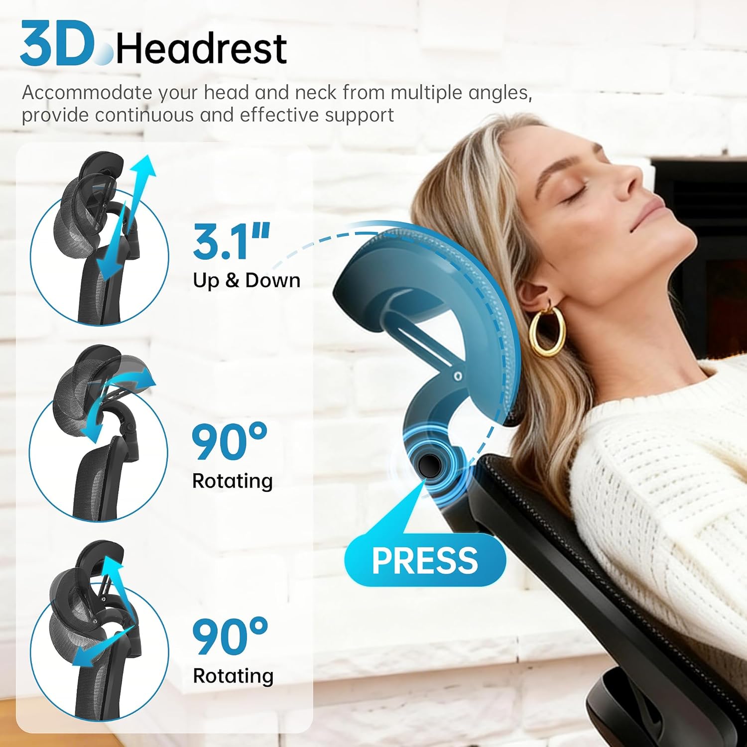 AreShark Office Chair Ergonomic Desk Chair,High Back Computer Chair with 3D Headrest & Armrests,Gaming Chair with Lumbar Support,90-135°Tilt Lock Mesh Office Chair with Footrest,Wheels,Black - Image 3