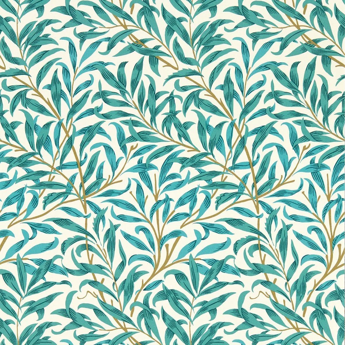 Yöl Teal Willow Boughs White Wallpaper - Leaves Botanical Modern Contemporary - Paste The Wall Non-Woven