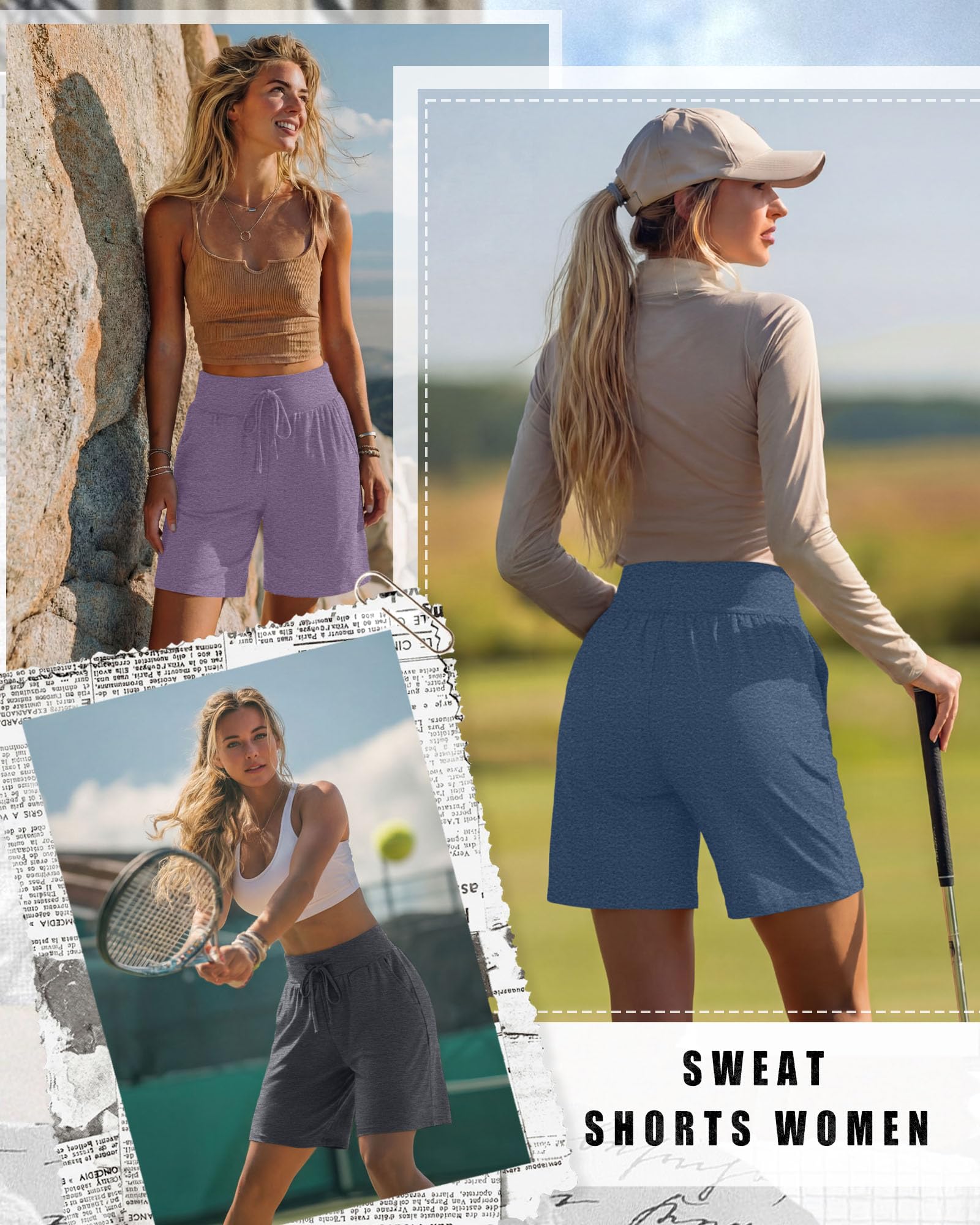 Neer Confezione da 3 Bermuda da Donna a Gamba Larga, Vita Alta, con Coulisse, Pantaloncini Sportivi con Tasca