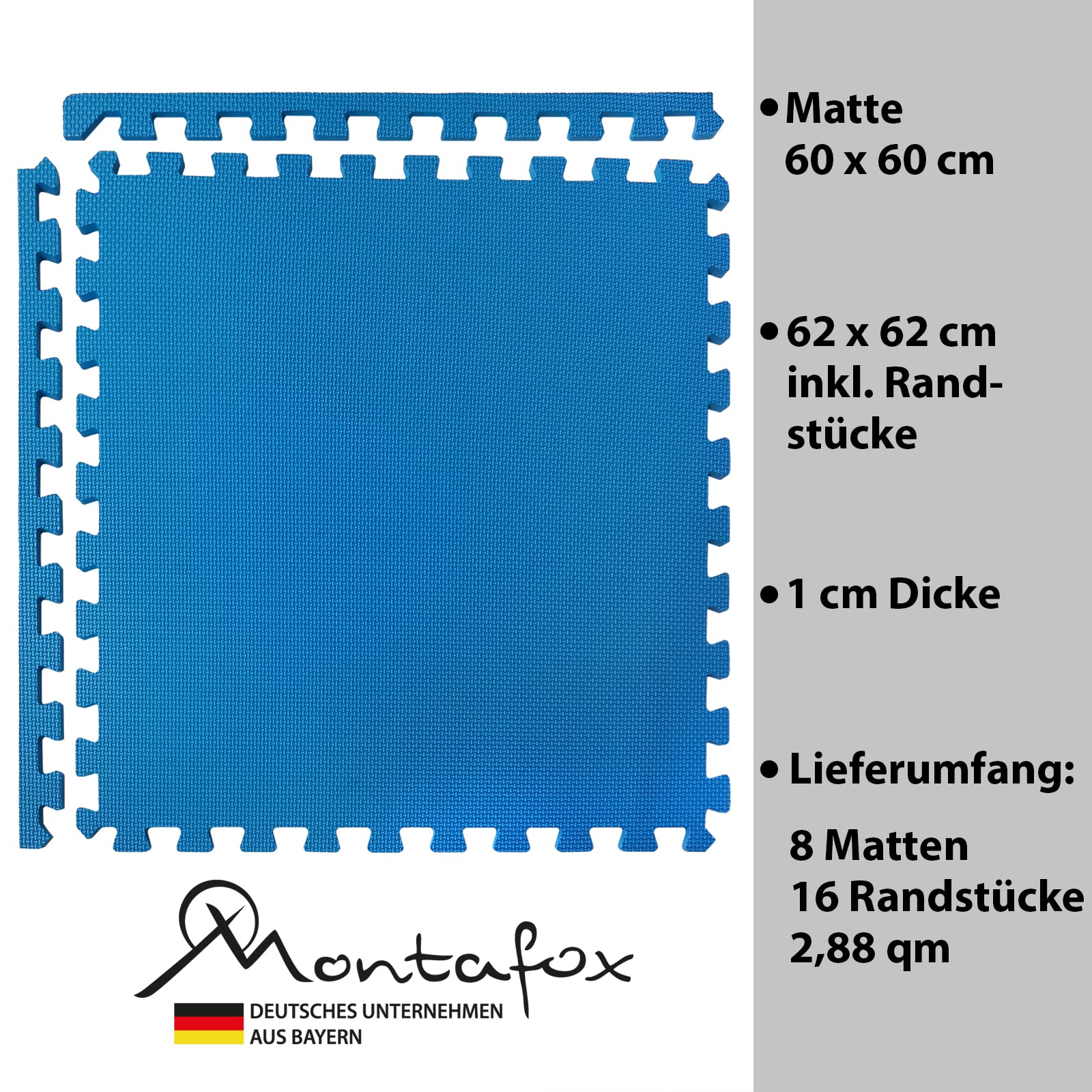 Montafox 2,88 m² Unterlegmatte 1 cm Dicke Poolmatte 8er Set blau 60 x 60 cm Bodenfliesen Pool Whirlpool Erweiterbares Stecksystem