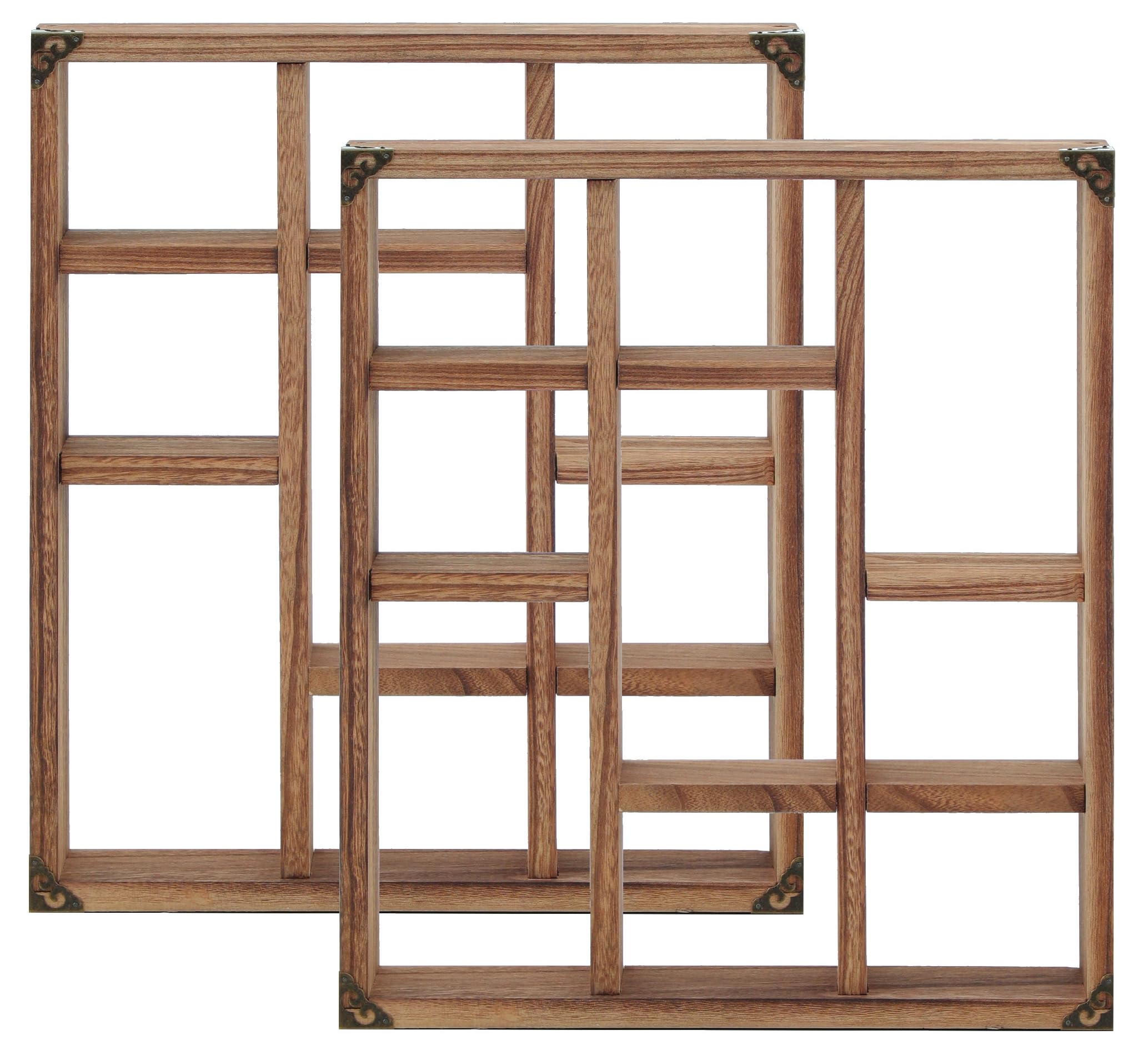 Generic FIRMINANA 17.7 Inch Solid Wood Display Shelf -Sef of 2- Shadow Box 9-Slot Wood Floating Shelves Larger Shelf Lightweight (Brown)