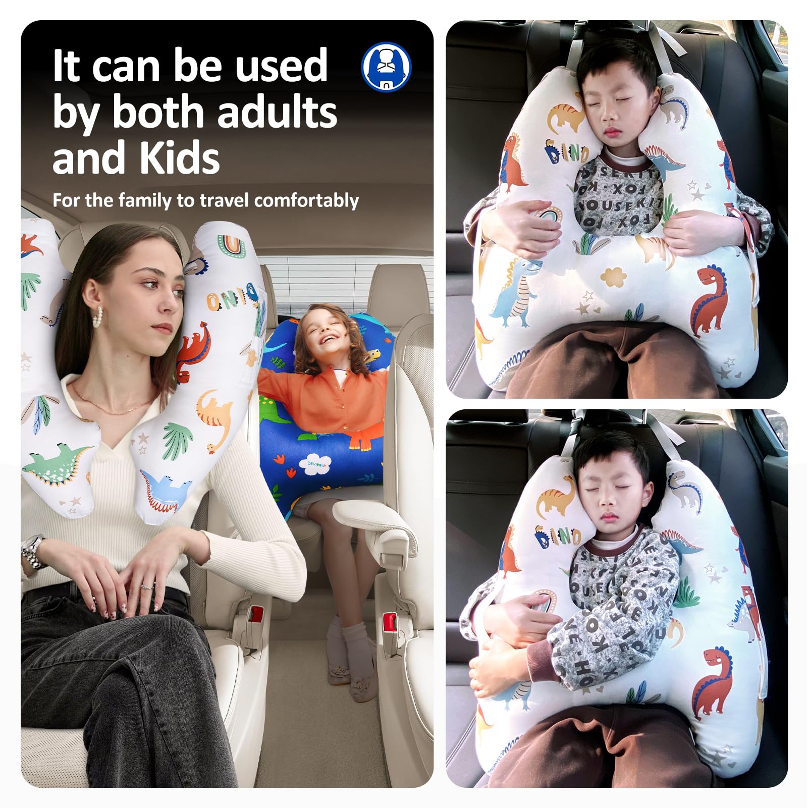 Oreiller de voiture pour enfants, coussin de voyage en forme de H, support de tête de voiture, coussin de sécurité pour adultes et enfants en voyage, coussin de voyage en voiture peut être démonté et