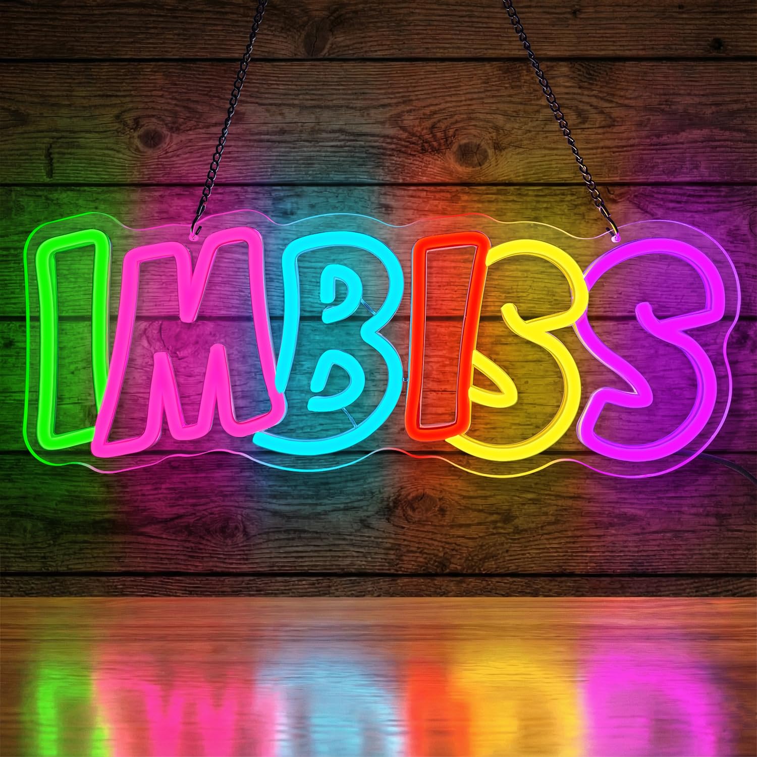 GGAQQ Farblich IMBISS Neon schild für Wanddeko, LED Neonlicht Hängeschild USB-Betrieb mit dimmbarem Schalter für IMBISS Laden Geschäfte Restaurant (Farblich IMBISS)