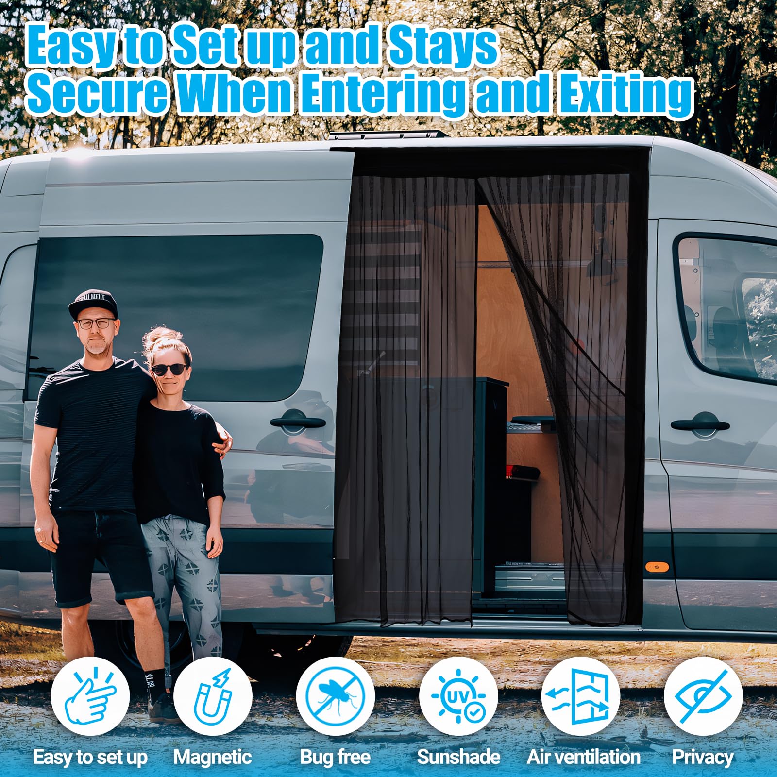 ZATOOTO Moskitonetz Van mit Magnetismus, Fliegengitter Auto für Mercedes Vito, Volkswagen Transporter und Volkswagen California, Center Magnetic Closure für Insektenschutz Auto