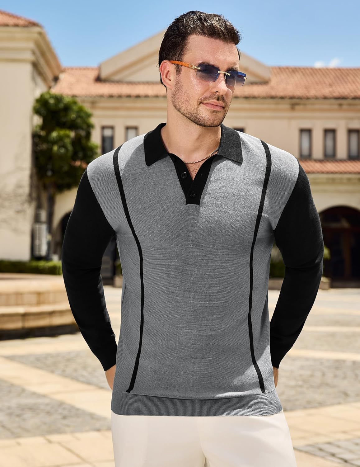 Men Knit Long Sleeve Polo Shirt Button Down Casual Collar Sweater Fashion Golf Polo Shirt - Image 6