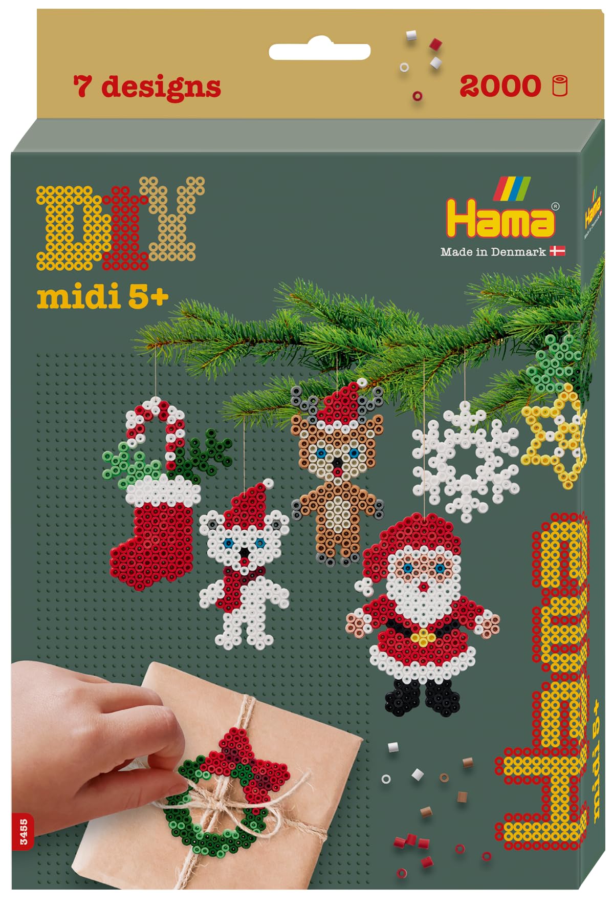 Hama Beads | Approx. 2.000 Beads, 1 Medium Hexagonal pegboard No. 329, Colour Printed Design Sheet, Instructions and Ironing Paper.