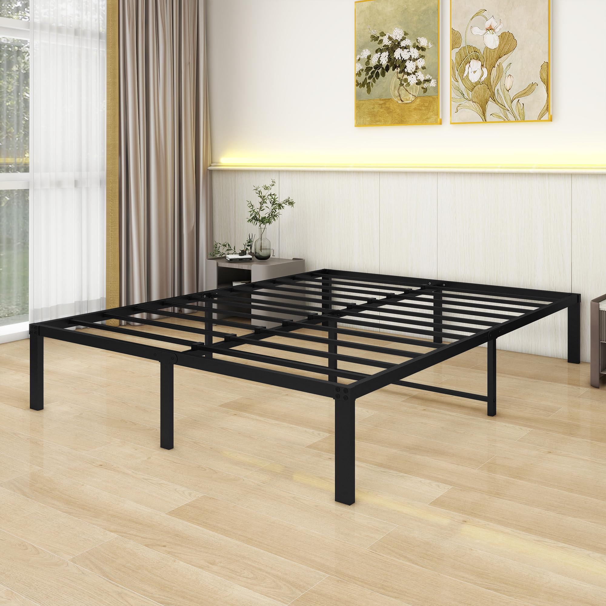 HOMERECOMMEND 36 cm 5ft King Size Bed Frame,Metal Platform Bed Frames King size with Storage Under Bed, No Box Spring Needed, Enhanced Support Noise Free,Black