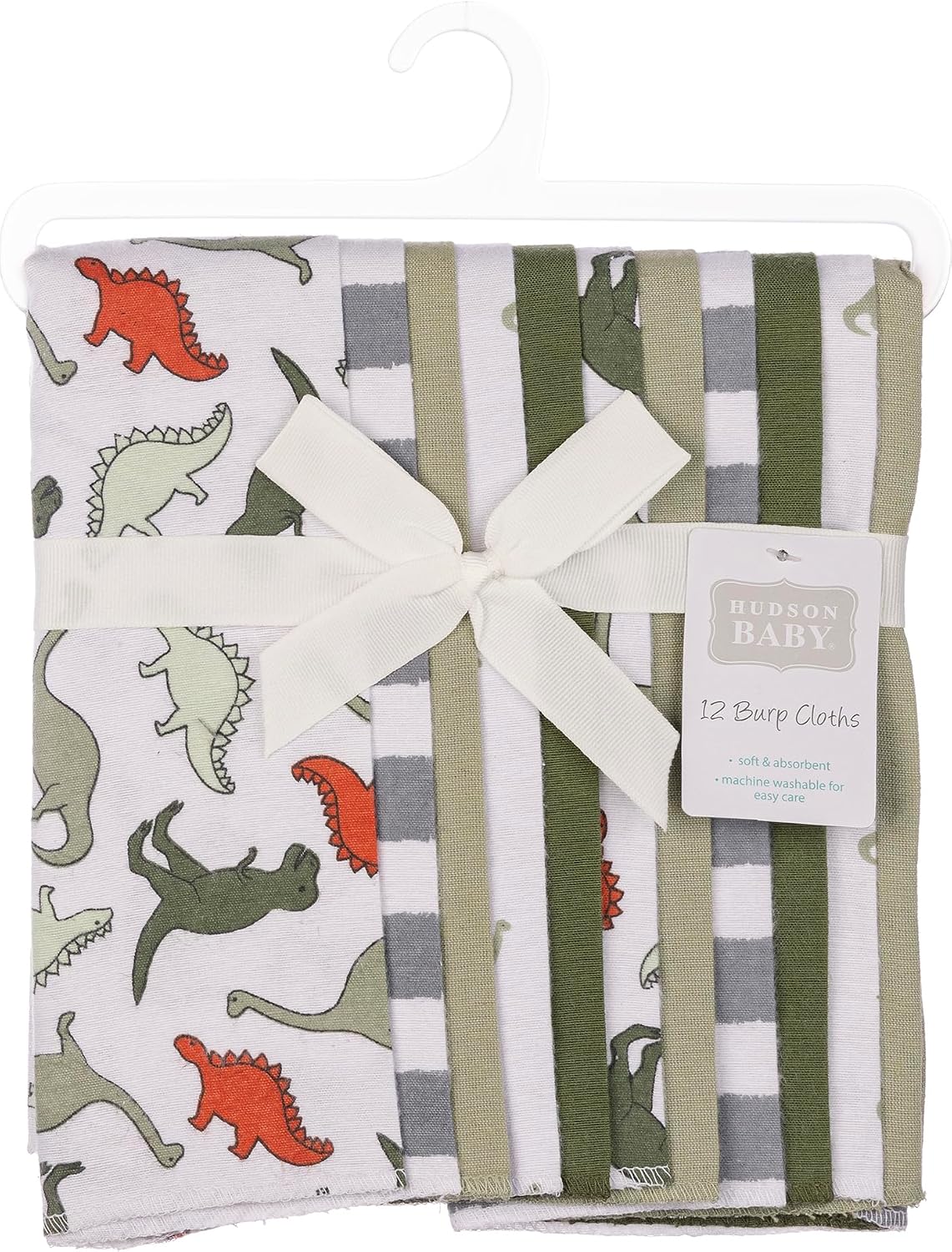Hudson Baby Cotton Flannel Burp Cloths 12-Pack Bundle, Multi Color Dino, One Size