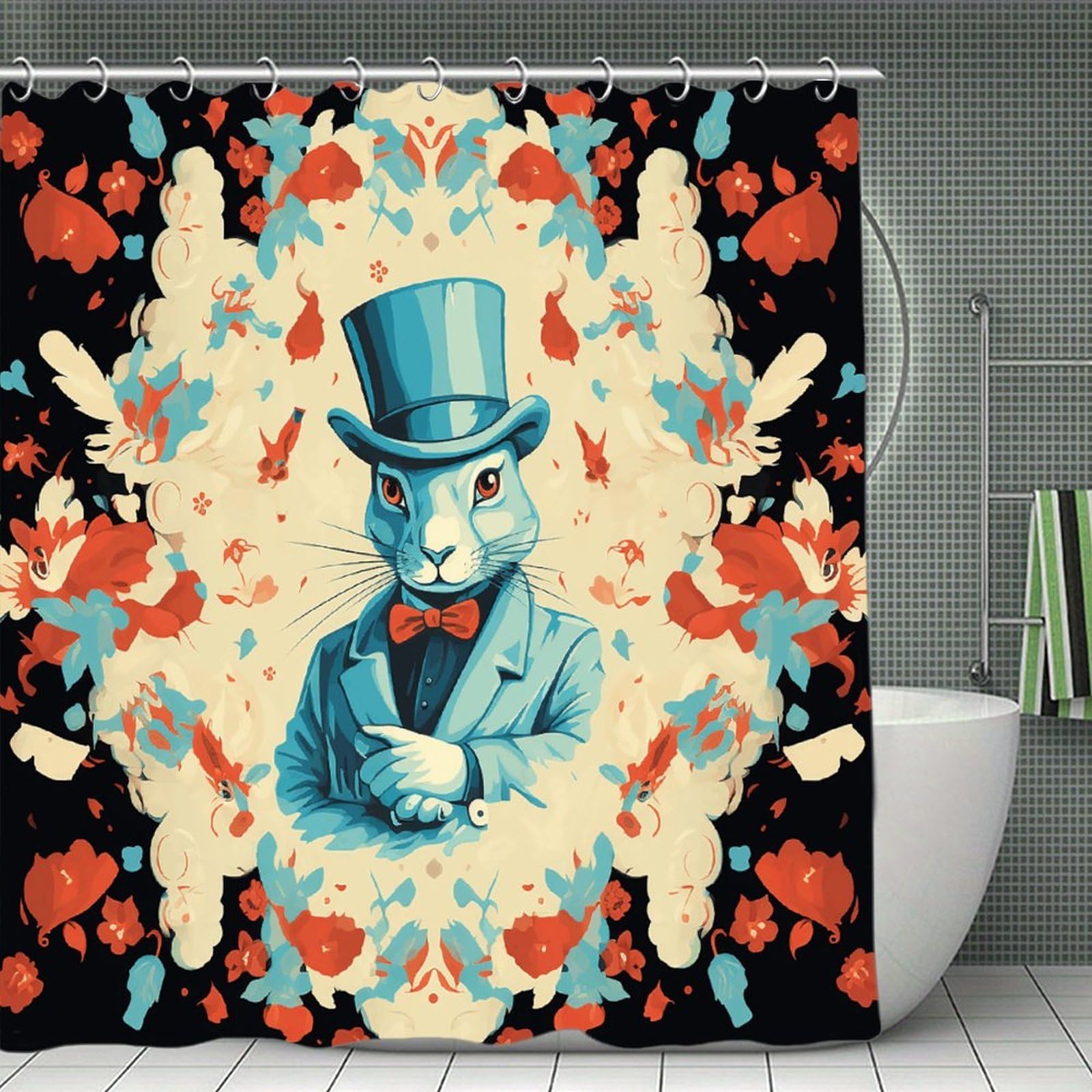 VstaDank Magician Rabbit Bath Curtain Elegant Heavy Duty Shower Curtains 70x70 in Rustic Farmhouse Cloth Shower Curtains Neutral Modern Bath Curtain for Bathroom
